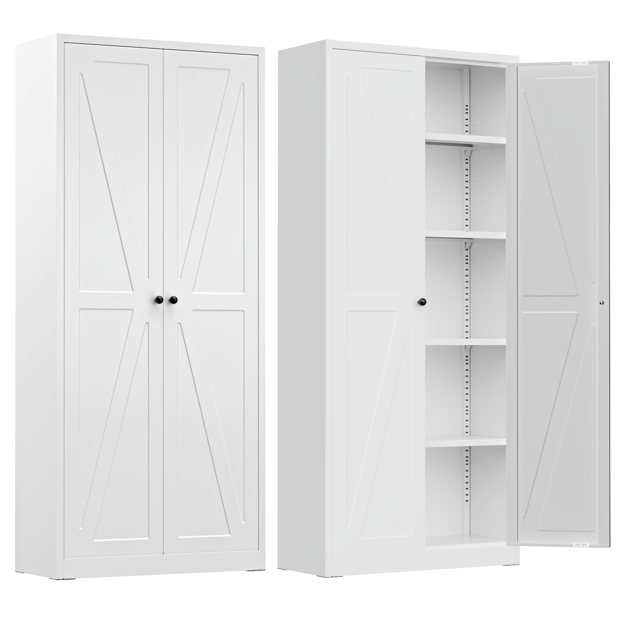 INTERGREAT Metal Storage Cabinet with Wheels, 73" H Rolling Metal Cabinets with Doors and Shelves, Black Steel Lockable Cabinet on Wheels for Garage Storage