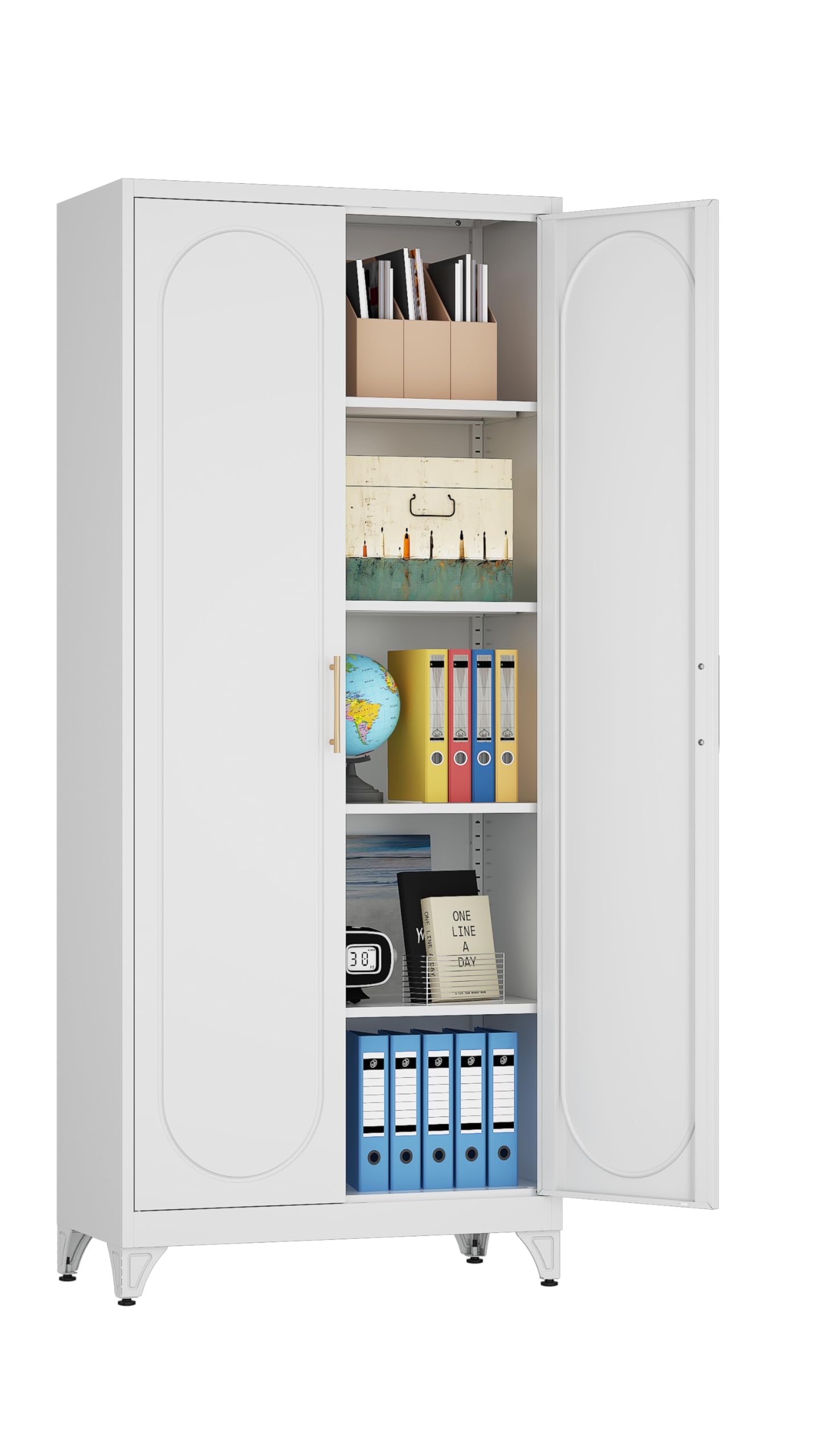 75" Tall Metal Storage Cabinet with 2 Doors and 4 Adjustable Shelves, Heavy Duty Steel Pantry Cabinet for Garage, Home Office, Kitchen and Laundry Room, Freestanding Utility Cupboard,Blue