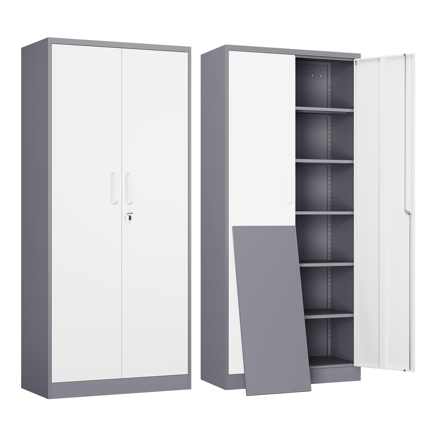 Yizosh Metal Storage Cabinet with Lock - 72" Garage Storage Cabinet with 2 Locking Doors and 5 Adjustable Shelves, Black Steel Lockable for Office,Home,Garage