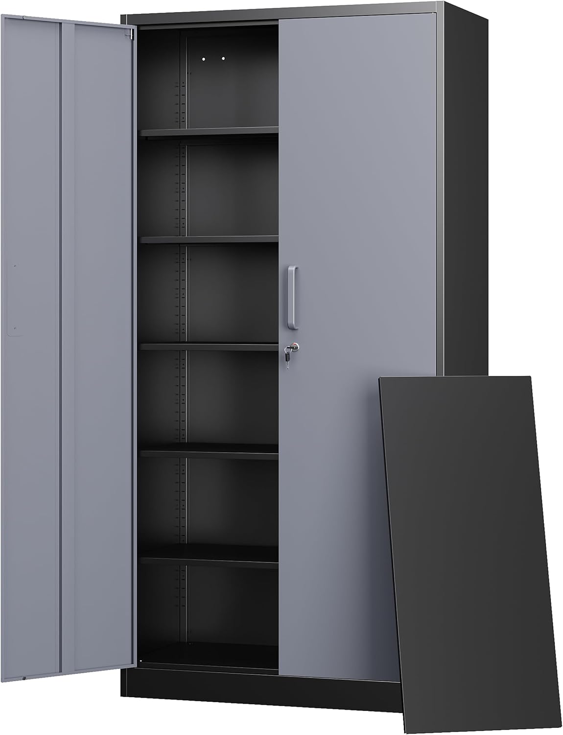 Letaya Metal Storage Cabinets with Lock Doors,Tall Locker Organizer Steel Garage Cabinets, 5 Adjustable Layers Shelves for Home, Office, Warehouse,Tool,Industrial(Black)