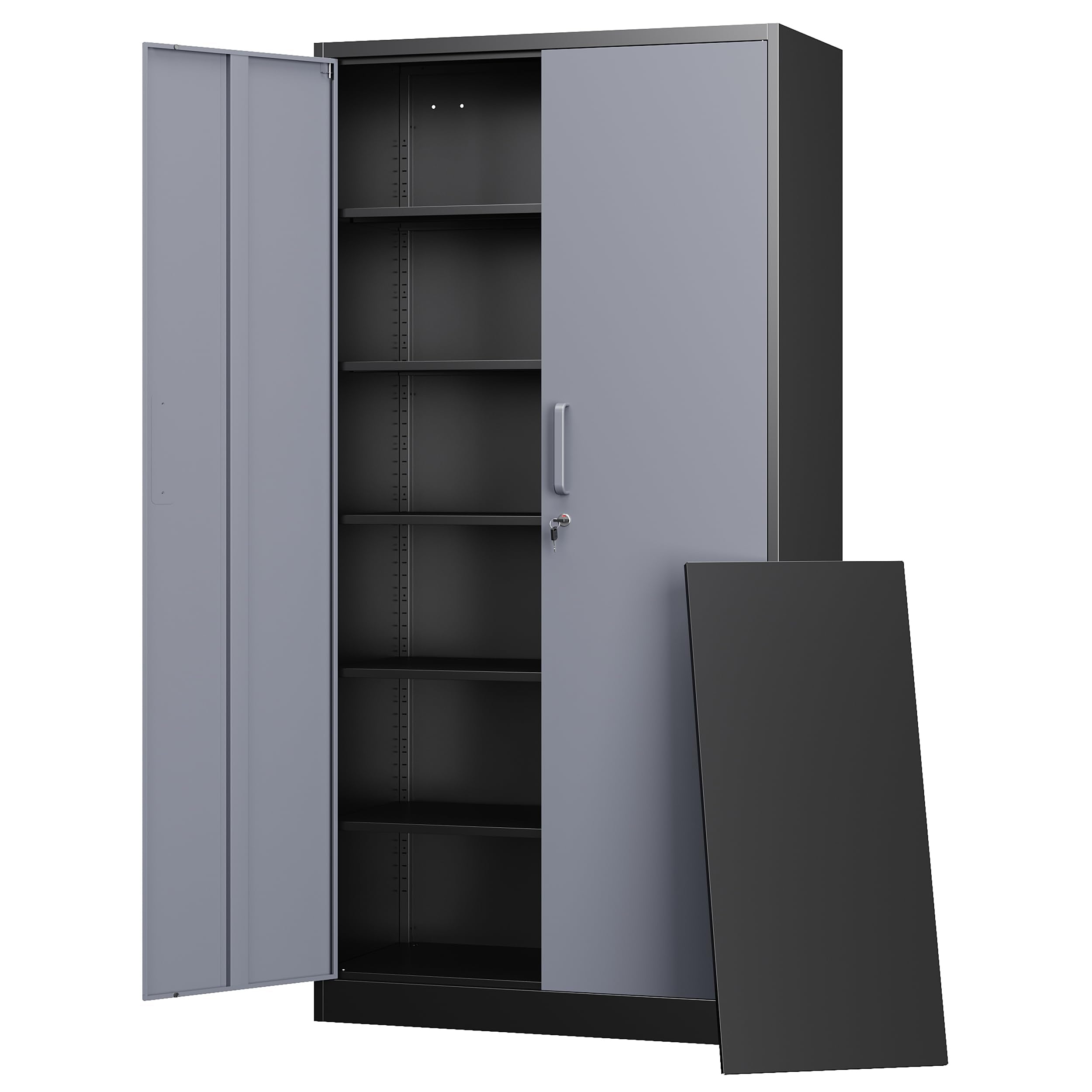 Letaya Metal Garage Storage Cabinets with Lock, 72" Tall Locker Organizer Steel Tool Cabinets,5 Adjustable Shelves 2 Doors for Home Office, Warehouse,Garage,Industrial,Employee (Black Red)