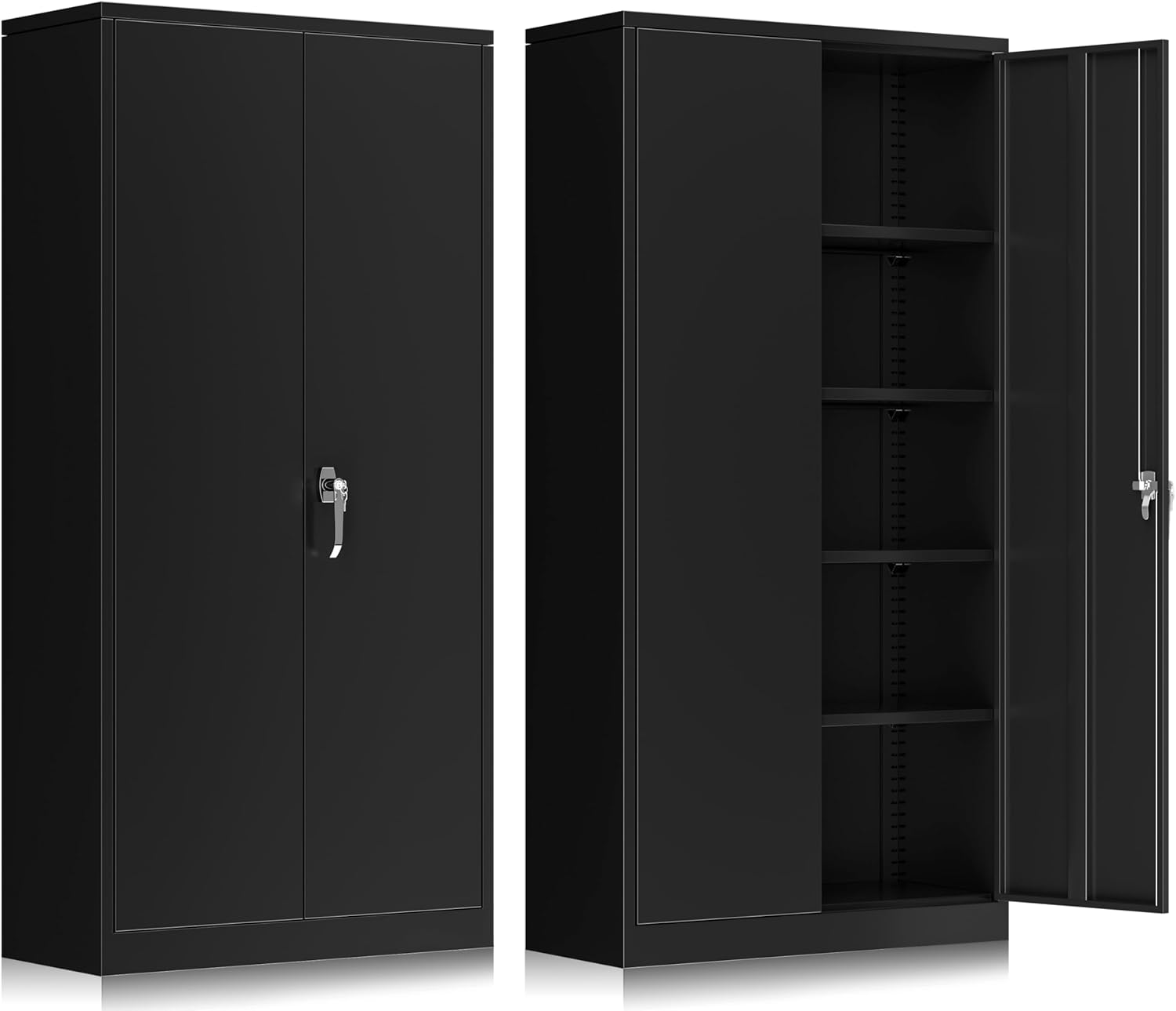 INTERGREAT Metal Storage Cabinet with Wheels, 73" H Rolling Metal Cabinets with Doors and Shelves, Black Steel Lockable Cabinet on Wheels for Garage Storage