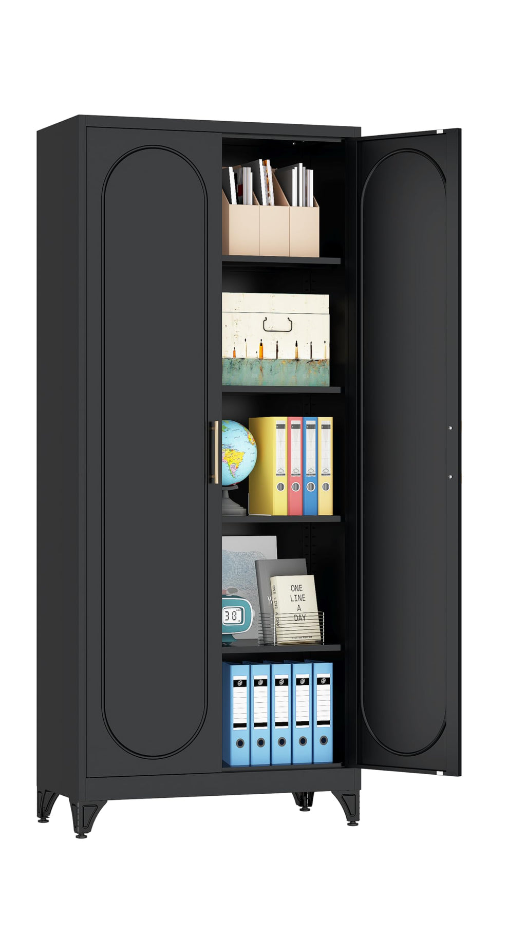 75" Tall Metal Storage Cabinet with 2 Doors and 4 Adjustable Shelves, Heavy Duty Steel Pantry Cabinet for Garage, Home Office, Kitchen and Laundry Room, Freestanding Utility Cupboard,Blue