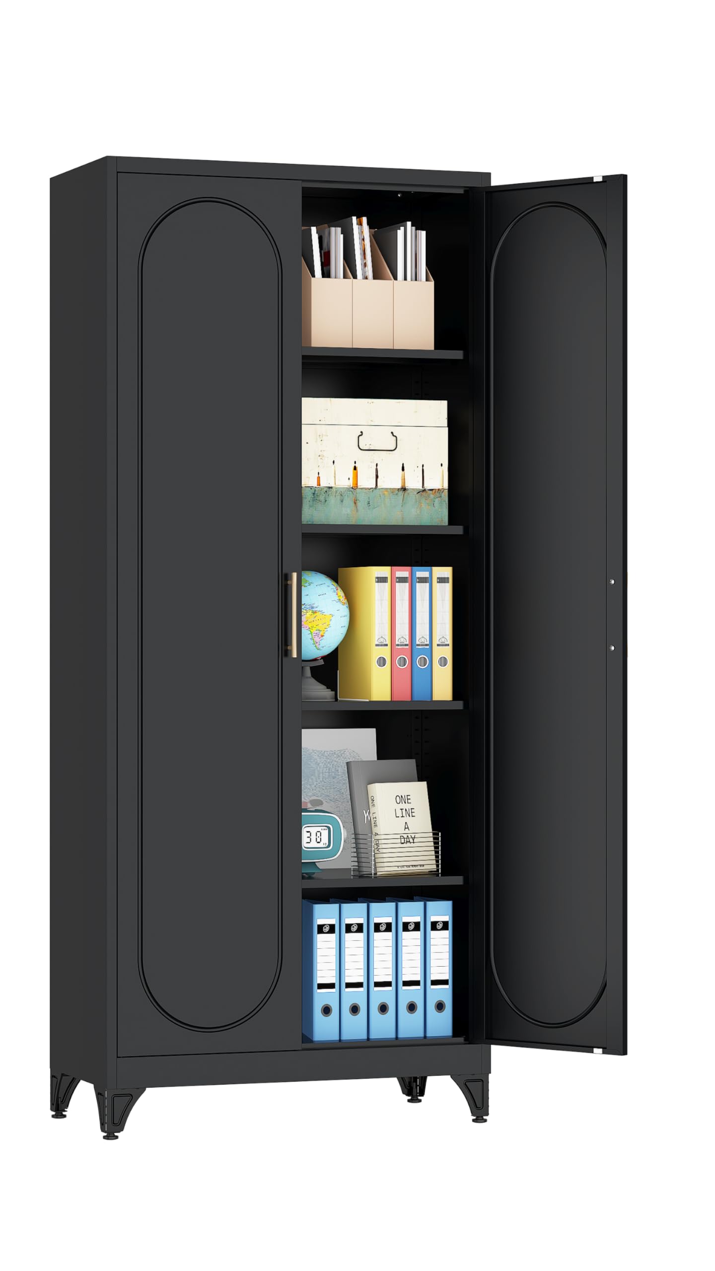 75" Tall Metal Storage Cabinet with 2 Doors and 4 Adjustable Shelves, Heavy Duty Steel Pantry Cabinet for Garage, Home Office, Kitchen and Laundry Room, Freestanding Utility Cupboard,Blue