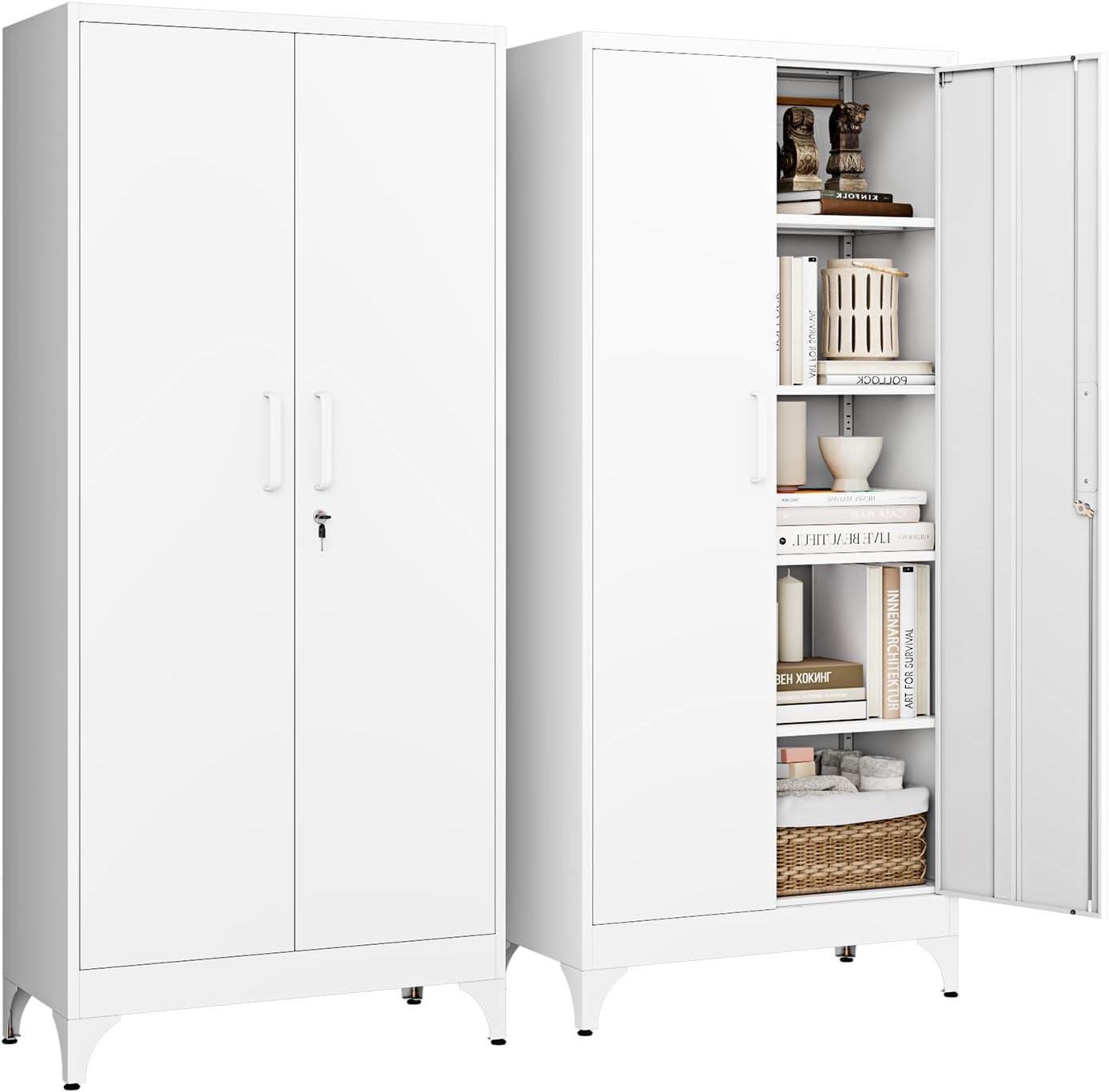Letaya Metal Storage Cabinets with Lock Doors,Tall Locker Organizer Steel Garage Cabinets, 5 Adjustable Layers Shelves for Home, Office, Warehouse,Tool,Industrial(Black)