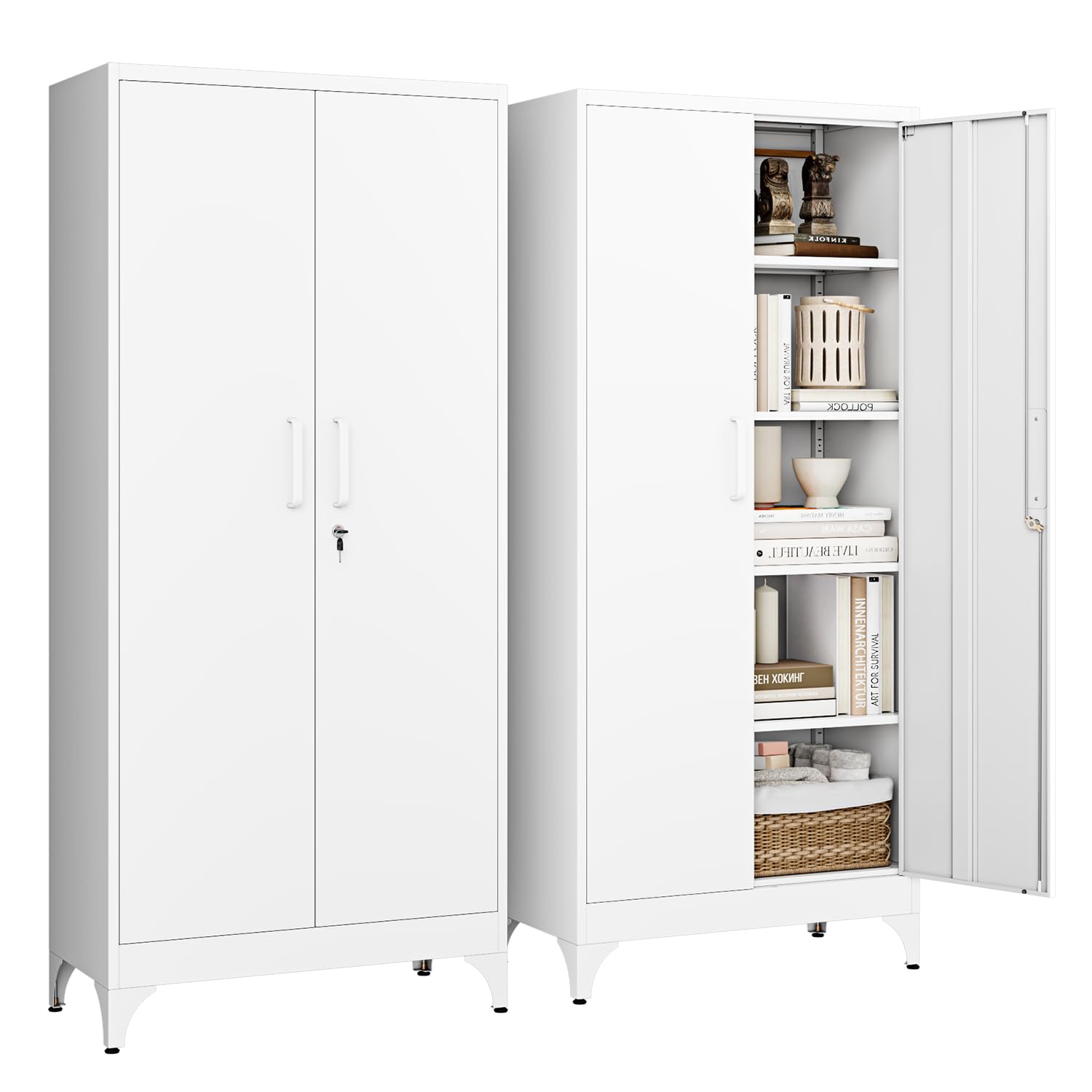 Letaya Metal Garage Storage Cabinets with Lock, 72" Tall Locker Organizer Steel Tool Cabinets,5 Adjustable Shelves 2 Doors for Home Office, Warehouse,Garage,Industrial,Employee (Black Red)