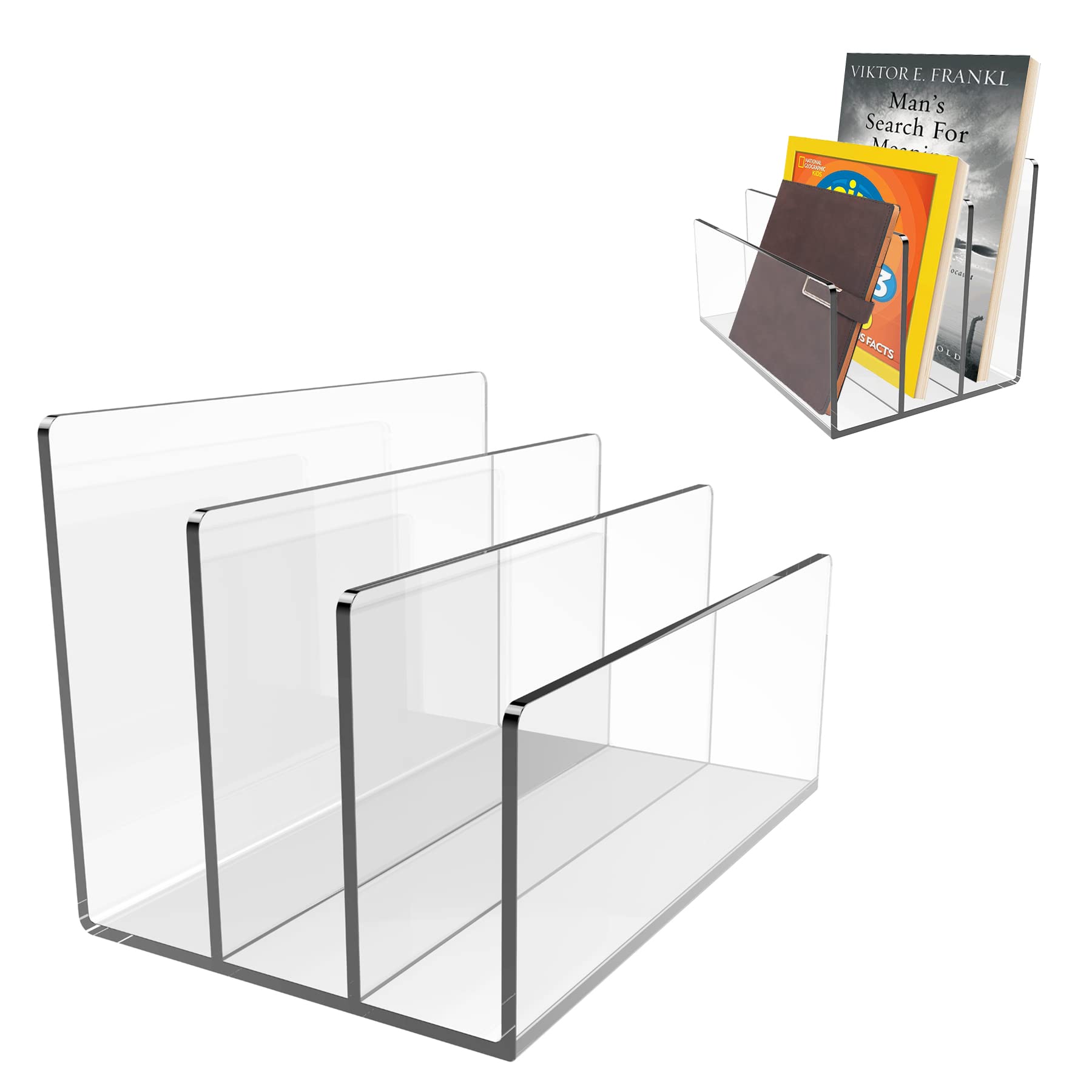 Boloyo Acrylic File Holder,1PC 2 Sections Clear File Organizer Mail Letter Sorter Desktop Folder Holder for Home Office School Envelope Bill Filling Paper Document