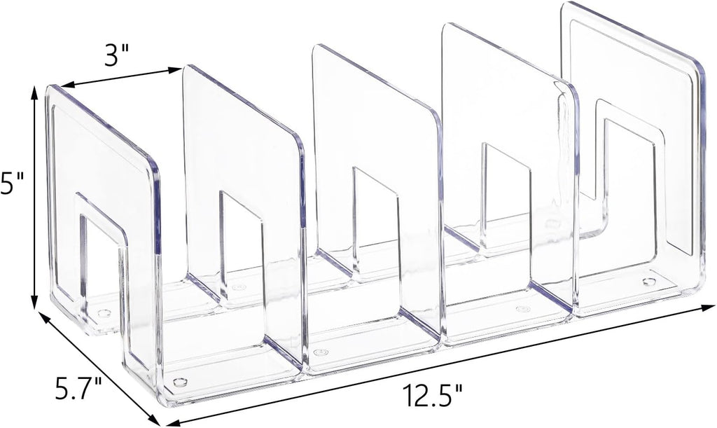 Lawei 4 Pack Acrylic File Sorter, 4-Section Clear Desktop File Folder Holder Organizer, Thick Office Storage Stand Rack for Book, Envelopes, Mail, Document, Notebook, Binder, Purse, Clutch Divider