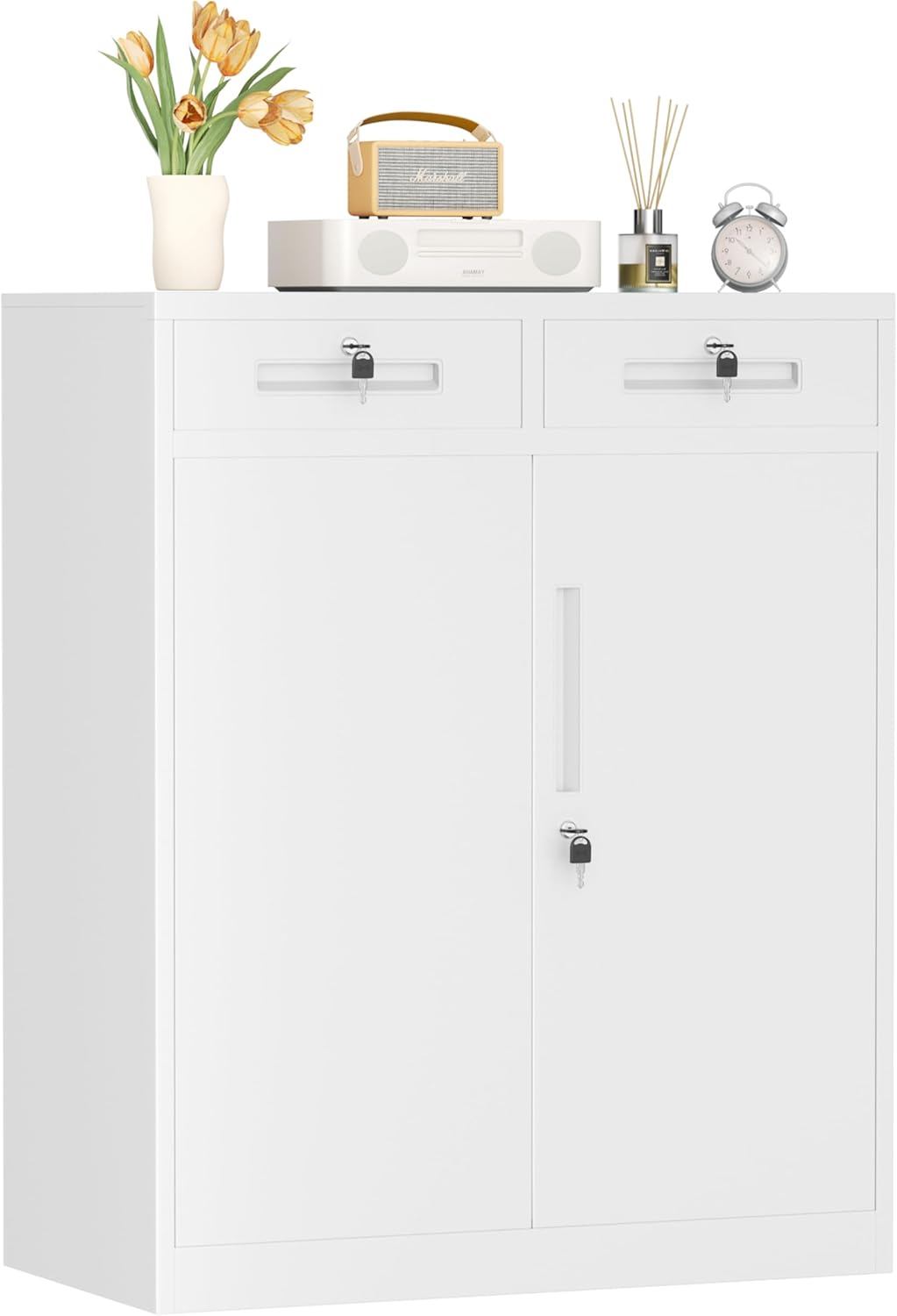 INTERGREAT Black Metal Storage Cabinet, 72" Locking Steel Cabinets with 2 Door and 4 Adjustable Shelves, Tall Metal Cabinet for Home Office, Garage, Warehouse