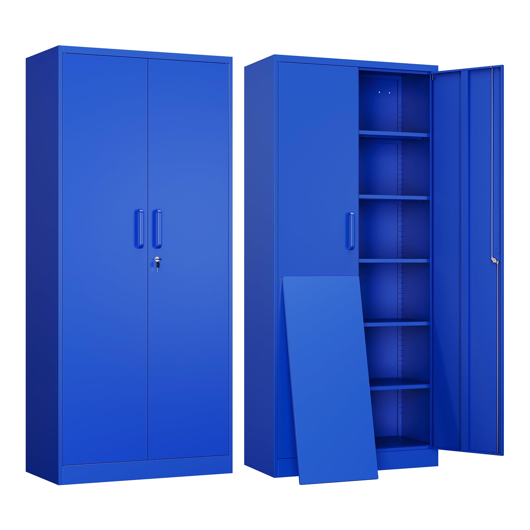 Yizosh Metal Storage Cabinet with Lock - 72" Garage Storage Cabinet with 2 Locking Doors and 5 Adjustable Shelves, Black Steel Lockable for Office,Home,Garage
