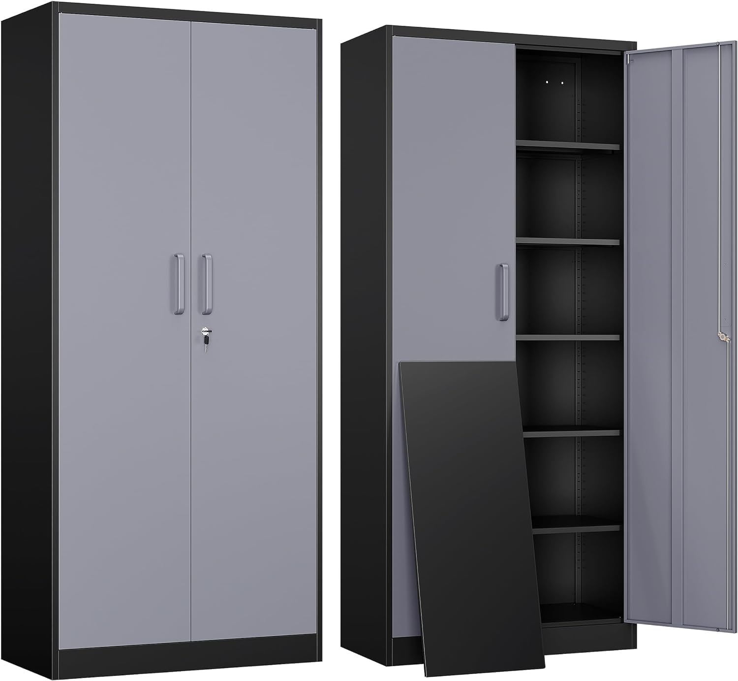 Yizosh Metal Storage Cabinet with Lock - 72" Garage Storage Cabinet with 2 Locking Doors and 5 Adjustable Shelves, Black Steel Lockable for Office,Home,Garage