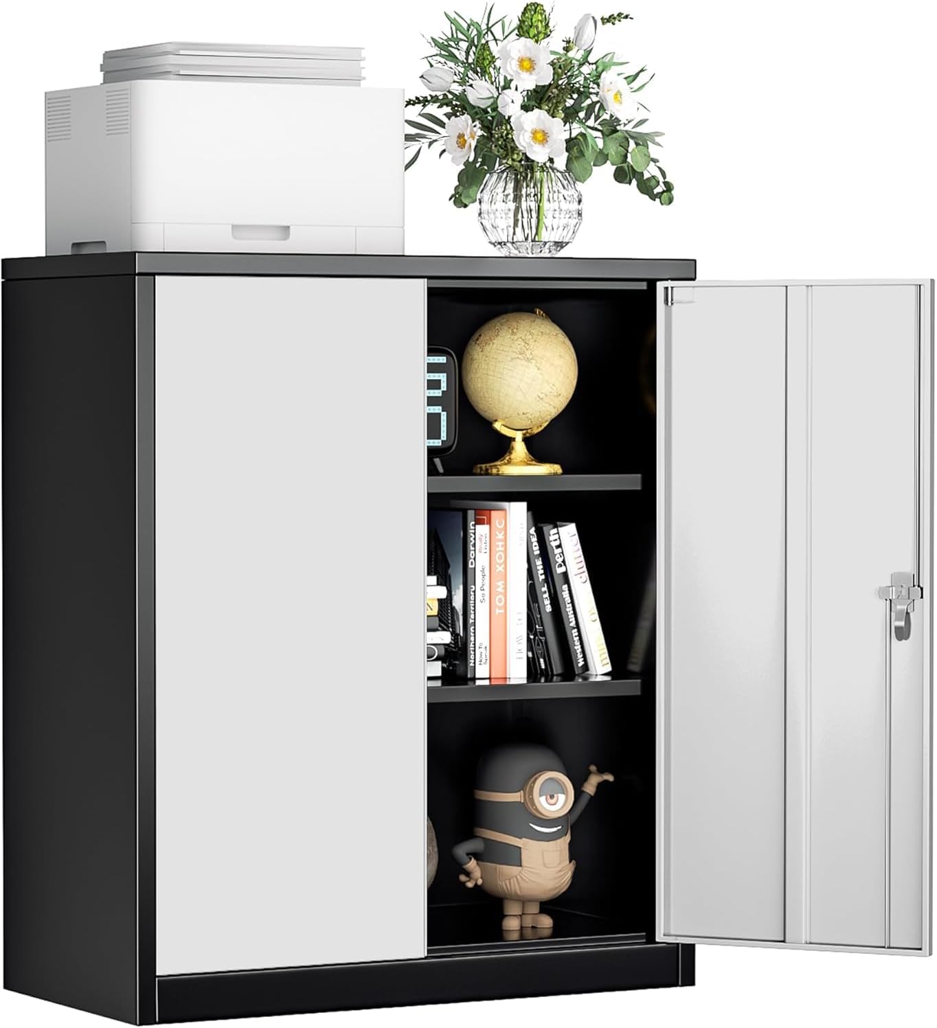 INTERGREAT Black Metal Storage Cabinet, 72" Locking Steel Cabinets with 2 Door and 4 Adjustable Shelves, Tall Metal Cabinet for Home Office, Garage, Warehouse
