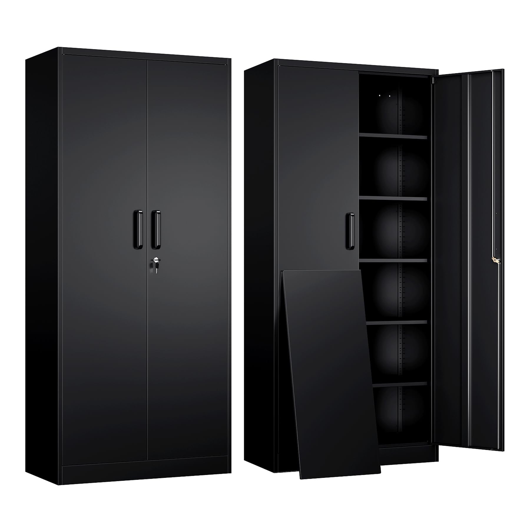 Yizosh Metal Storage Cabinet with Lock - 72" Garage Storage Cabinet with 2 Locking Doors and 5 Adjustable Shelves, Black Steel Lockable for Office,Home,Garage
