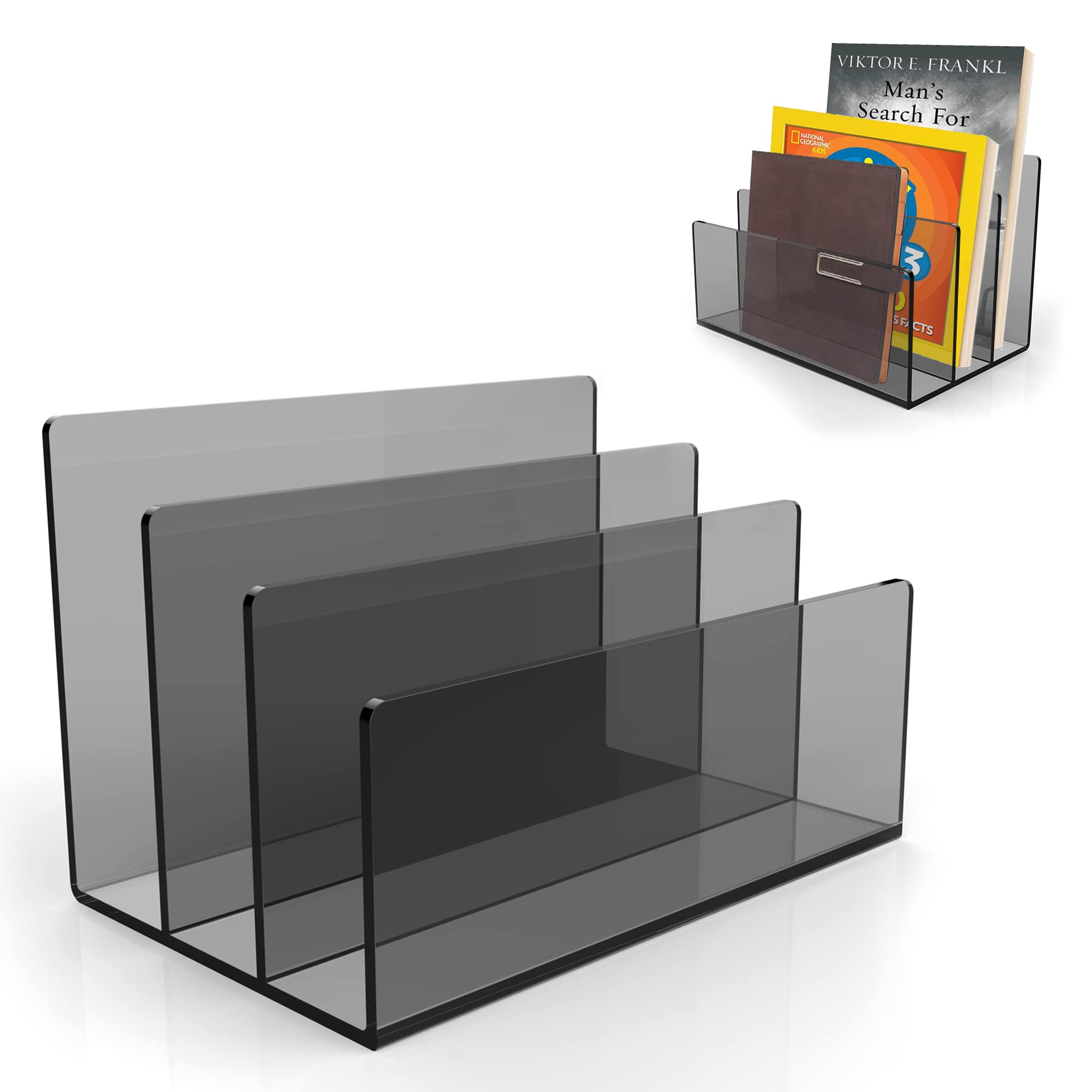 Boloyo Acrylic File Holder,1PC 2 Sections Clear File Organizer Mail Letter Sorter Desktop Folder Holder for Home Office School Envelope Bill Filling Paper Document