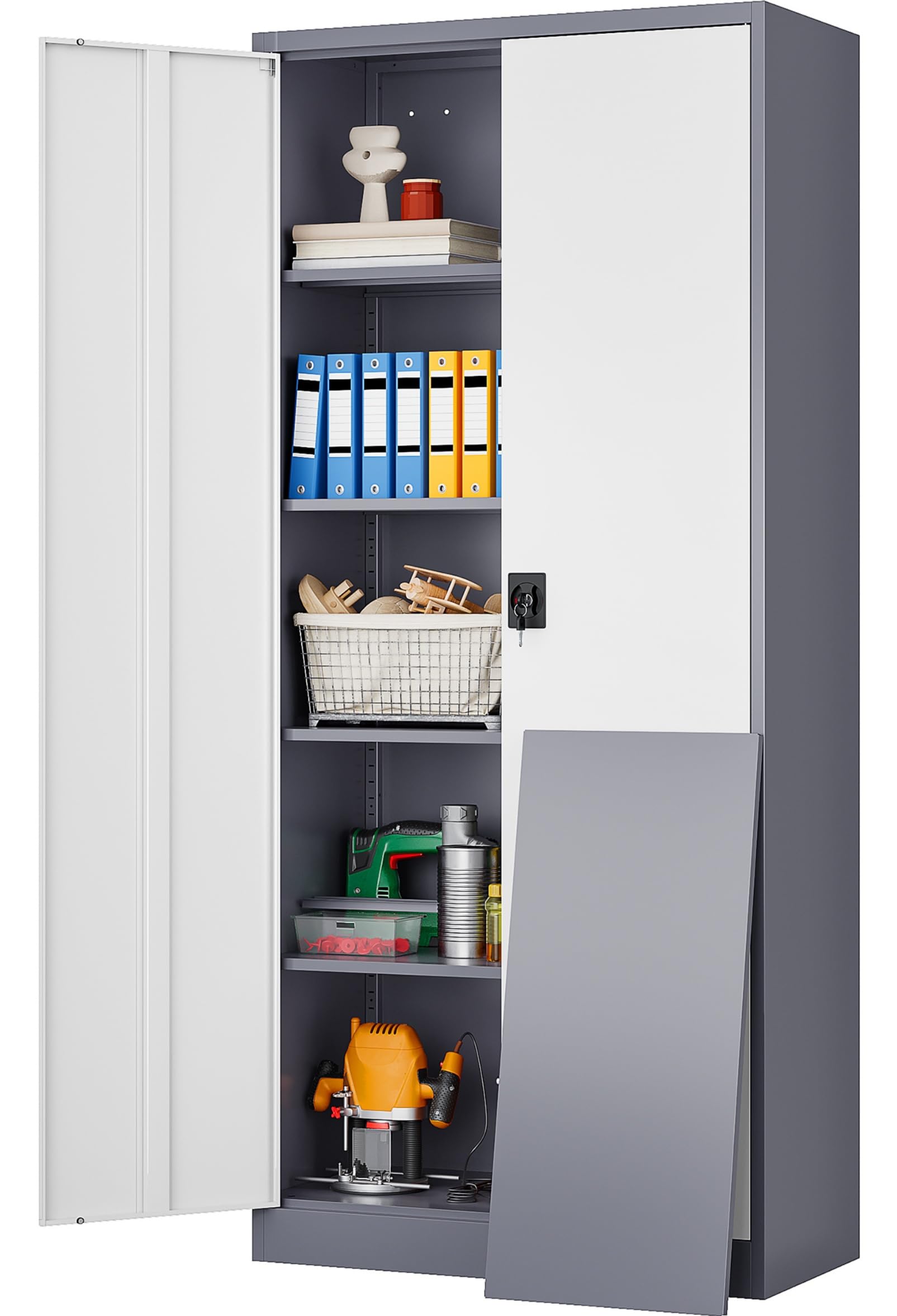 SISESOL Metal Storage Cabinet with Wheels,75 inch Tall Rolling Garage Storage Cabinet with Lock,Black Metal Cabinets with Wheels and Shelves,Deep Heavy Duty Tool Locker for Garage,Home,Office,Shop