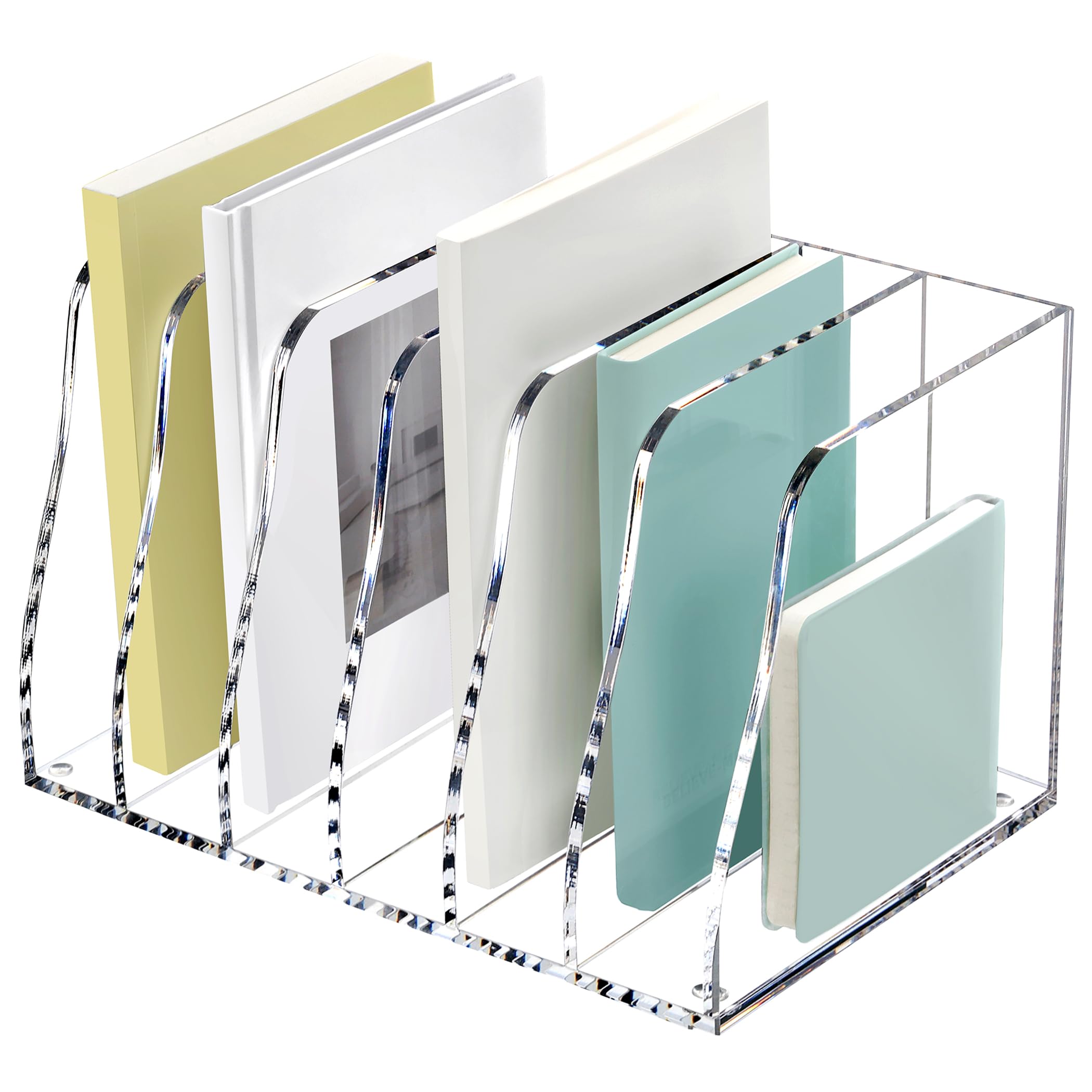 SANRUI Acrylic Magazine Holder Desk Organizer Workspace Sorters，Clear Bookend File Sorter Holder，Folder Rack, Office Accessories Organization Storage with 3 Vertical Compartments