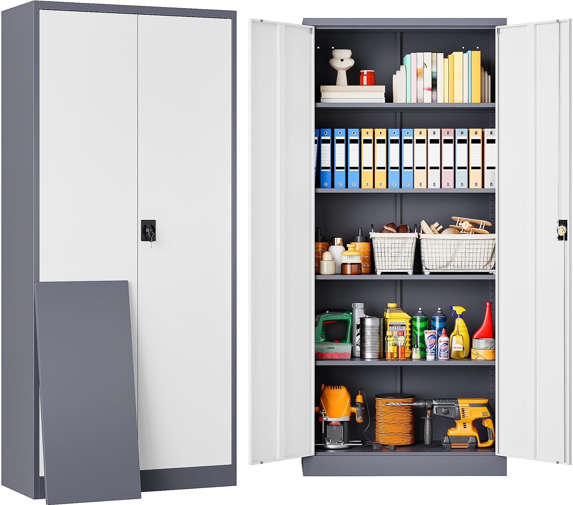 SISESOL Metal Storage Cabinet with Wheels,75 inch Tall Rolling Garage Storage Cabinet with Lock,Black Metal Cabinets with Wheels and Shelves,Deep Heavy Duty Tool Locker for Garage,Home,Office,Shop