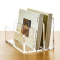 3 Compartments Clear Acrylic Mail Holder – Vertical Letter Sorter & Multifunction Desk Organizer for Bills, Documents, Notebooks – Modern Office/Home Envelope File Rack