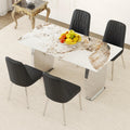 Table and chair set, 63*31.4 Inch Pandora Patterned Sintered Stone Dining Table Set Modern Light Luxury.Perfect For Dinner Room,Meeting Room,Kitchen (Black+Silver + Metal + Sintered Stone + Seats 6)