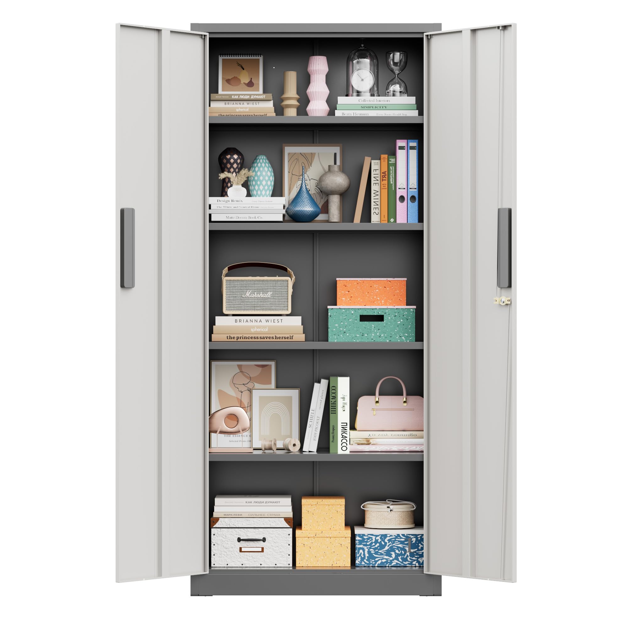 Greenvelly Metal Storage Cabinet, 72" Black Steel Garage Cabinet with Doors and Adjustable Shelves, Metal Cabinet with Lock,Garage Cabinets and Storage System for Garage,Home Office,School