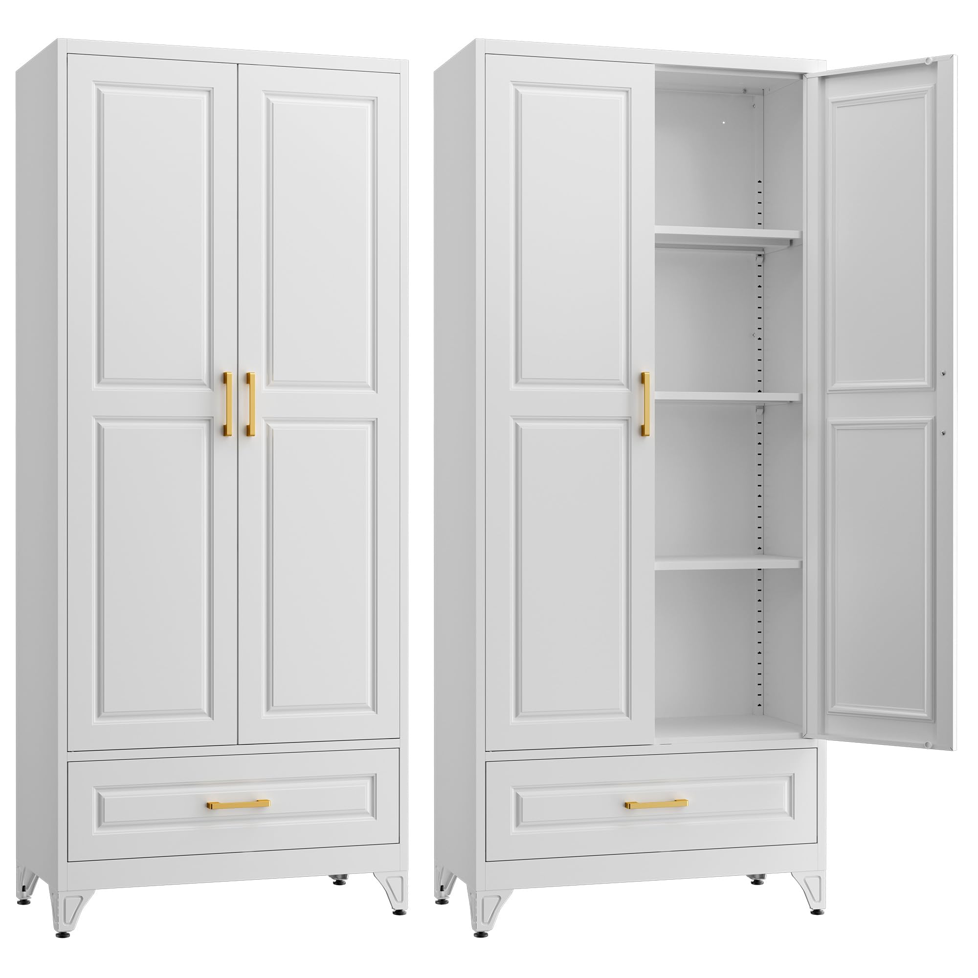 Kitchen Pantry Cabinet,71”Black Metal Pantry Storage Cabinet with Doors and 4 Adjustable Shelves,Kitchen Cabinet with 2 Gold Handles,Tall Cabinet for Livingroom,Pantry, Bathroom