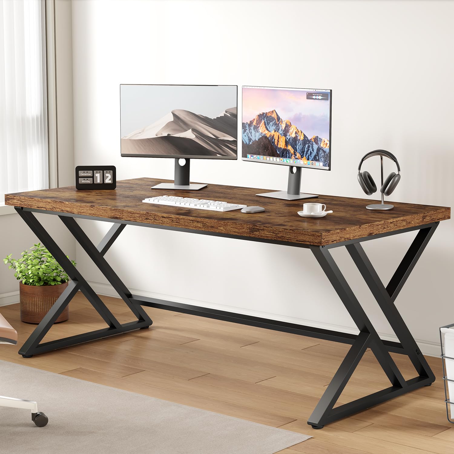 LVB Grey Desk, Industrial Wood Home Office Computer Desk for Bedroom, Farmhouse Metal Wooden Study Work PC Gaming Writing Table, Modern Simple Executive Writing Desk, 47 Inch, Light Gray