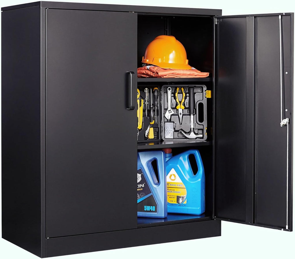 SISESOL Metal Storage Cabinet with 2 Doors and 6 Shelves,Black Metal Cabinet with Lock,71" Lockable Garage Storage Cabinets,Locking File Cabinet,Steel Tool Cabinets for Home,Office,Garage,Shop,School