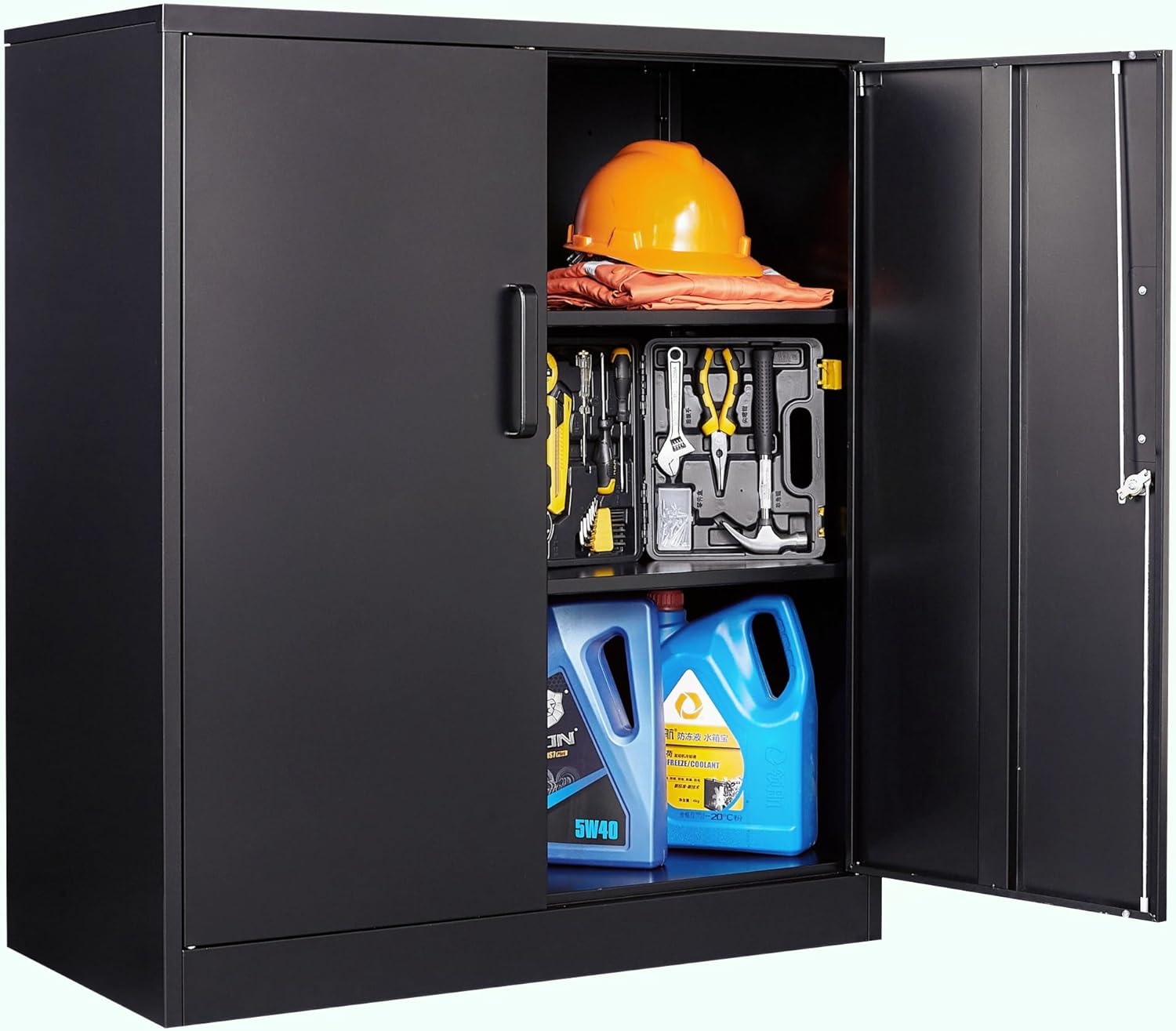 SISESOL Metal Storage Cabinet with 2 Doors and 6 Shelves,Black Metal Cabinet with Lock,71" Lockable Garage Storage Cabinets,Locking File Cabinet,Steel Tool Cabinets for Home,Office,Garage,Shop,School