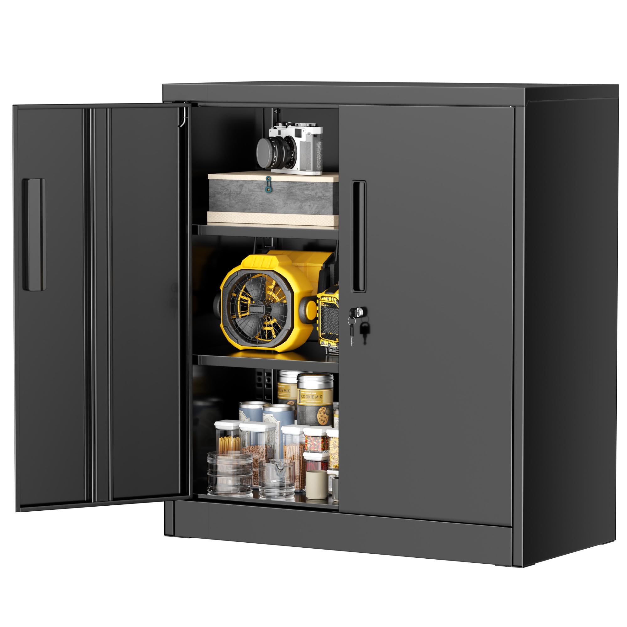 Greenvelly Metal Storage Cabinet, 72" Black Steel Garage Cabinet with Doors and Adjustable Shelves, Metal Cabinet with Lock,Garage Cabinets and Storage System for Garage,Home Office,School