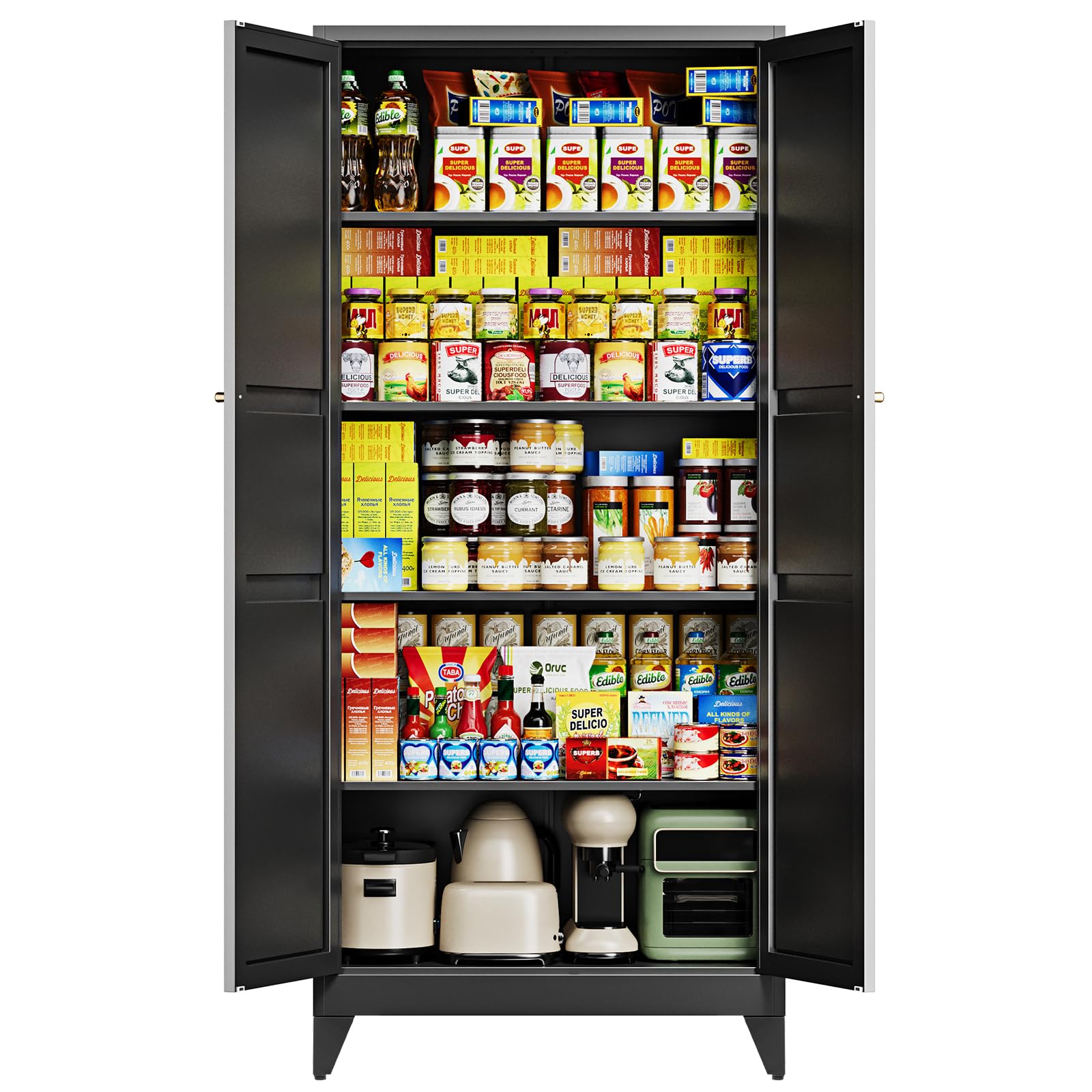 Letaya Metal Garage Storage Cabinets with Lock Door and Adjustable Shelves, Steel Tool Cabinets for Home,Office,Warehouse Organisieren (Black, 75" H)
