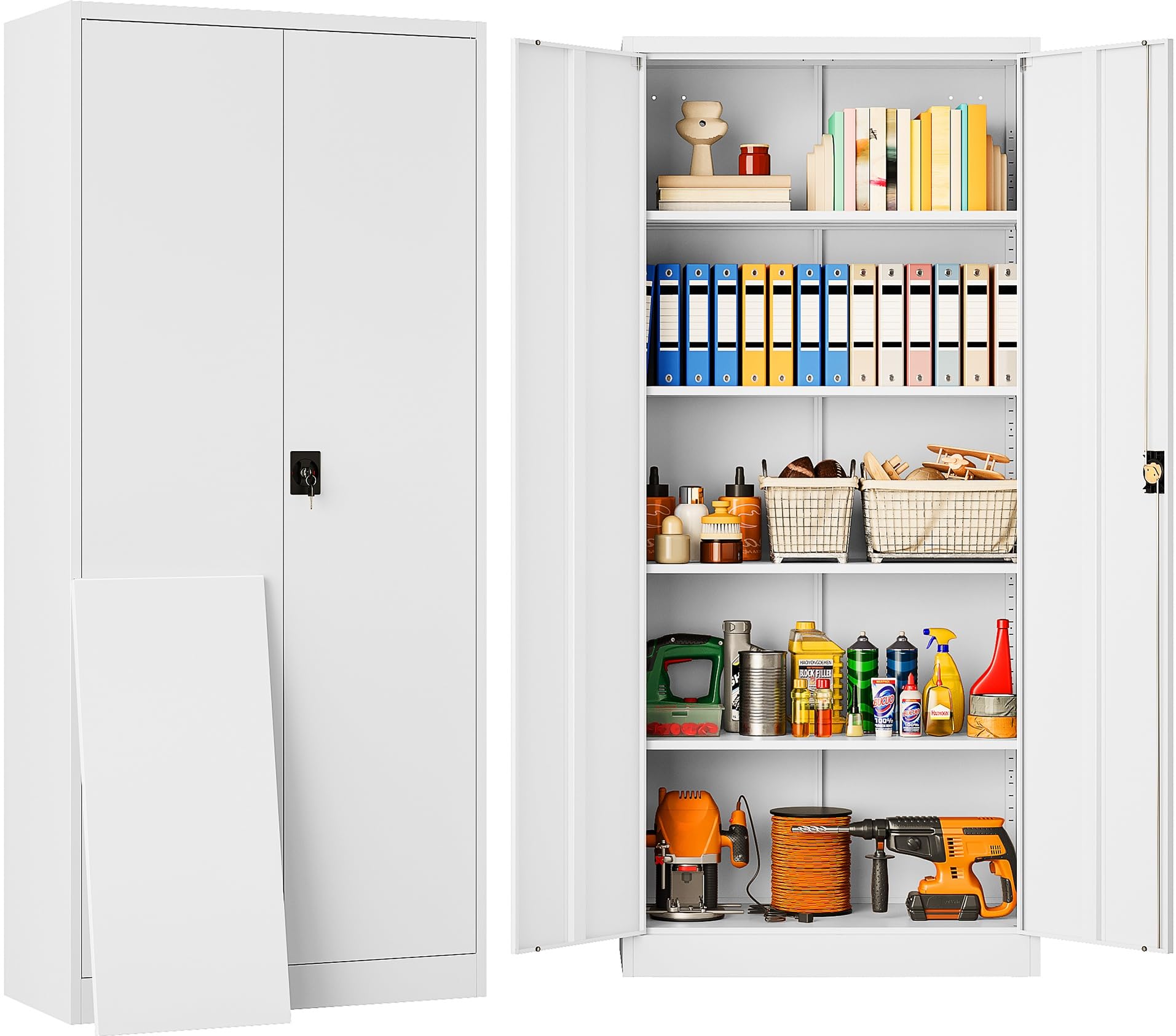 SISESOL Metal Storage Cabinet with Wheels,75 inch Tall Rolling Garage Storage Cabinet with Lock,Black Metal Cabinets with Wheels and Shelves,Deep Heavy Duty Tool Locker for Garage,Home,Office,Shop