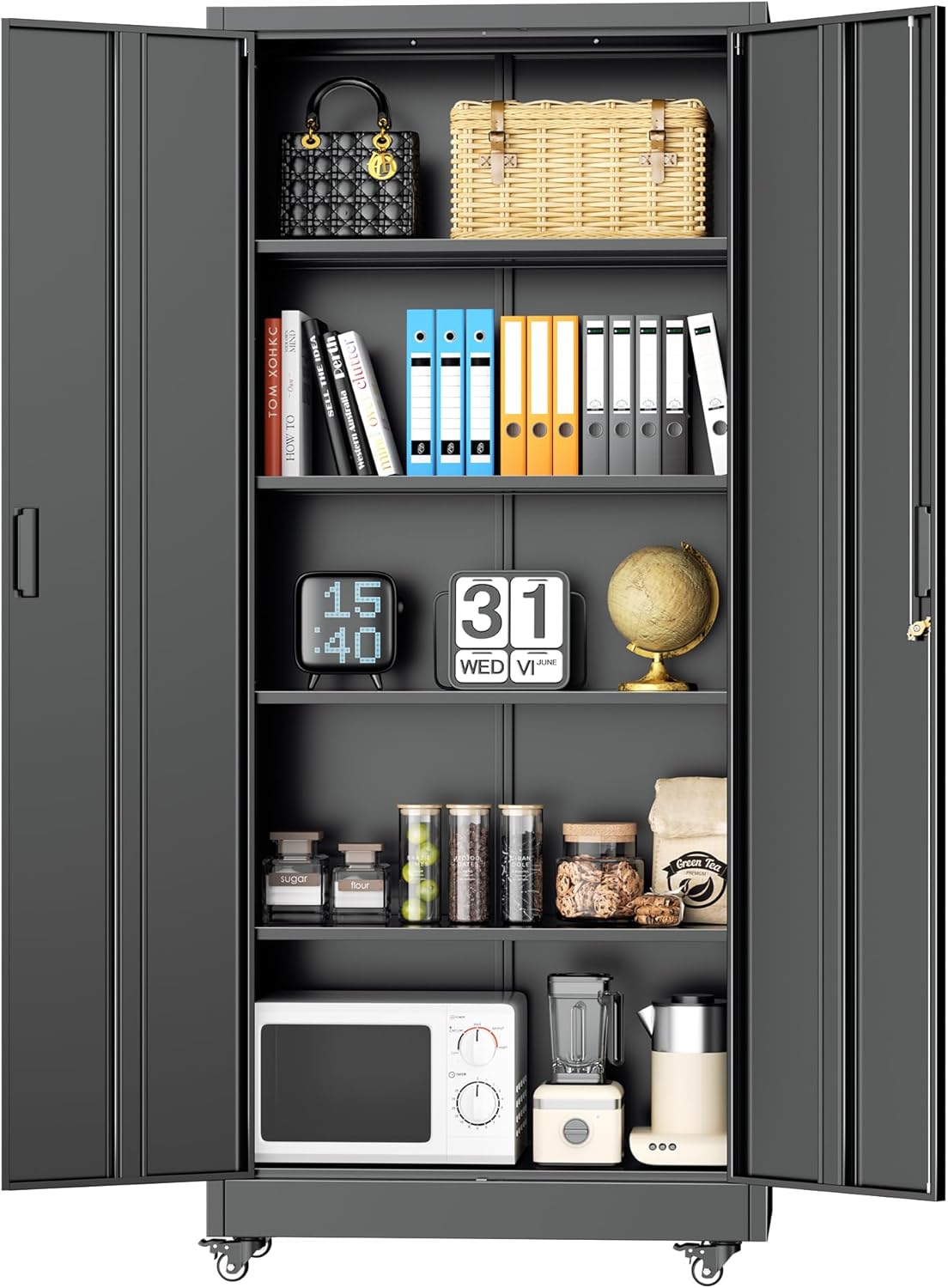 INTERGREAT Black Metal Storage Cabinet, 72" Locking Steel Cabinets with 2 Door and 4 Adjustable Shelves, Tall Metal Cabinet for Home Office, Garage, Warehouse
