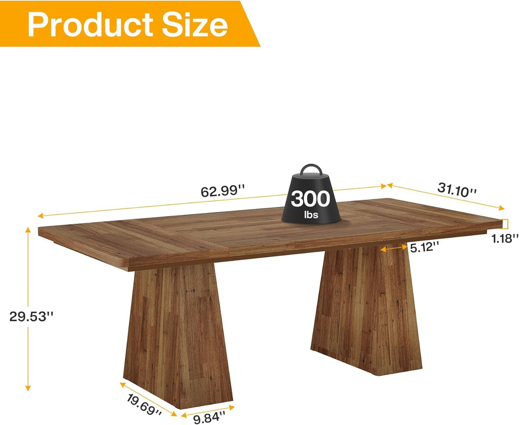 Tribesigns 63-Inch Executive Desk, Modern Office Computer Desk with Sturdy Double Pedestal, Large Study Writing Table Simple Workstation for Home Office, Light Brown