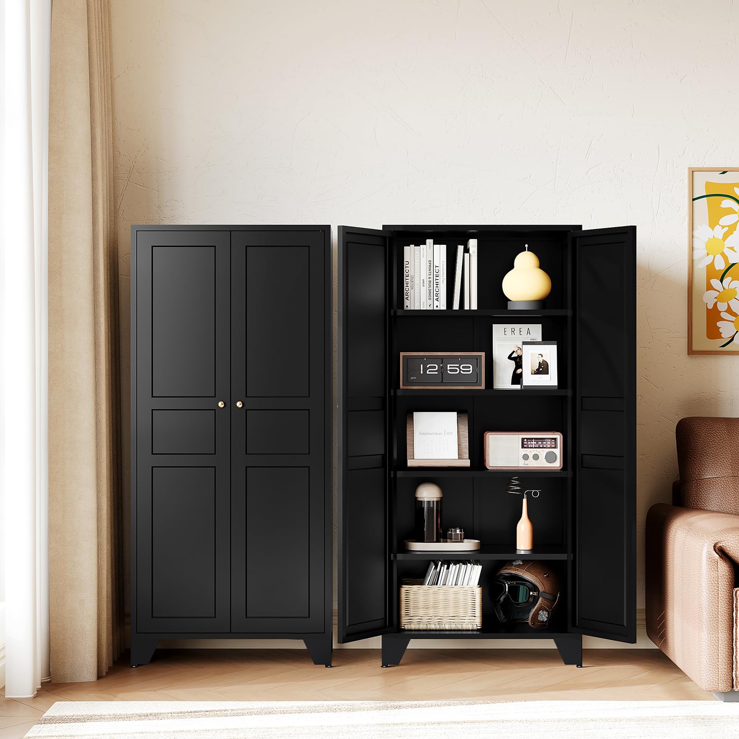 Letaya Metal Garage Storage Cabinets with Lock Door and Adjustable Shelves, Steel Tool Cabinets for Home,Office,Warehouse Organisieren (Black, 75" H)