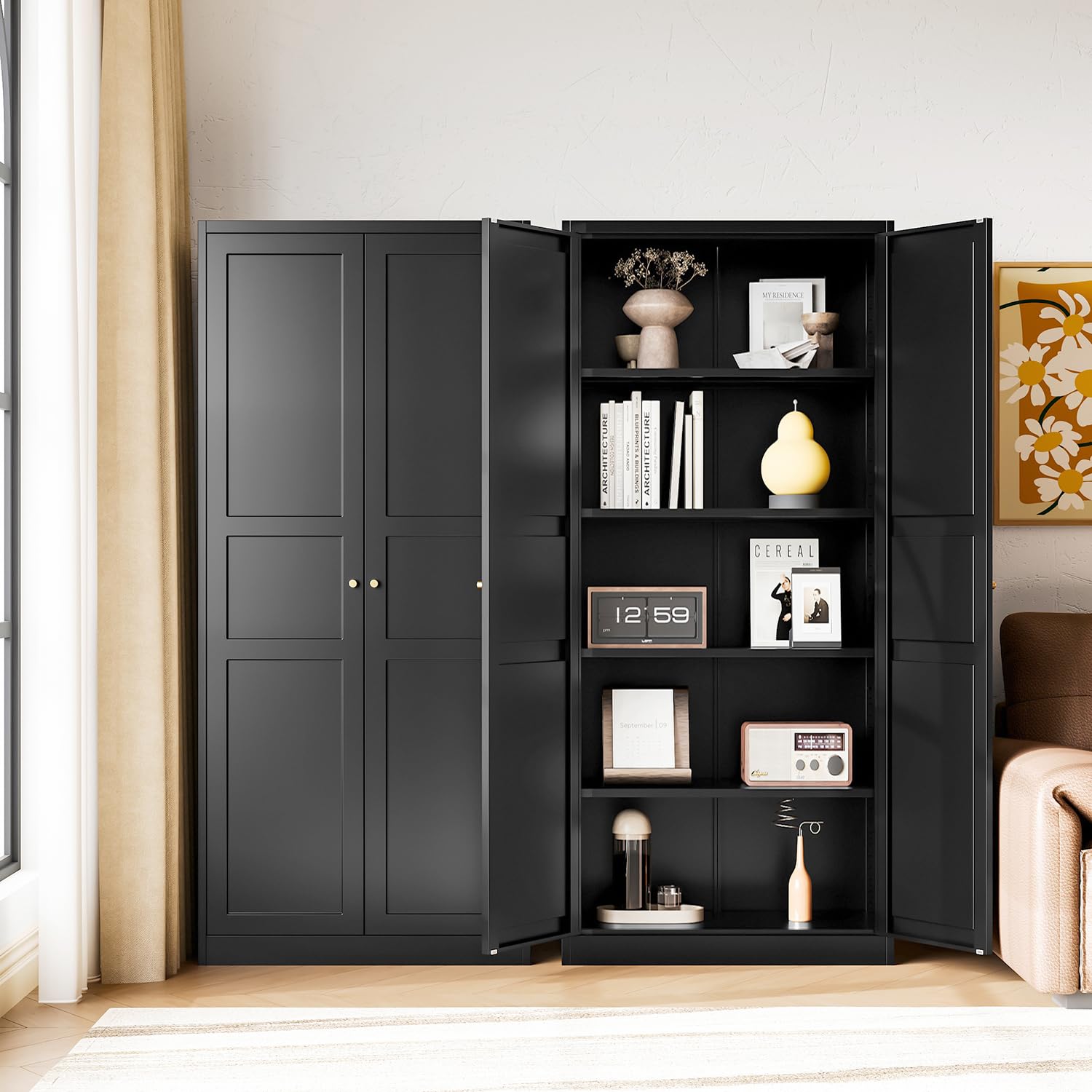 Letaya Metal Garage Storage Cabinets with Lock Door and Adjustable Shelves, Steel Tool Cabinets for Home,Office,Warehouse Organisieren (Black, 75" H)