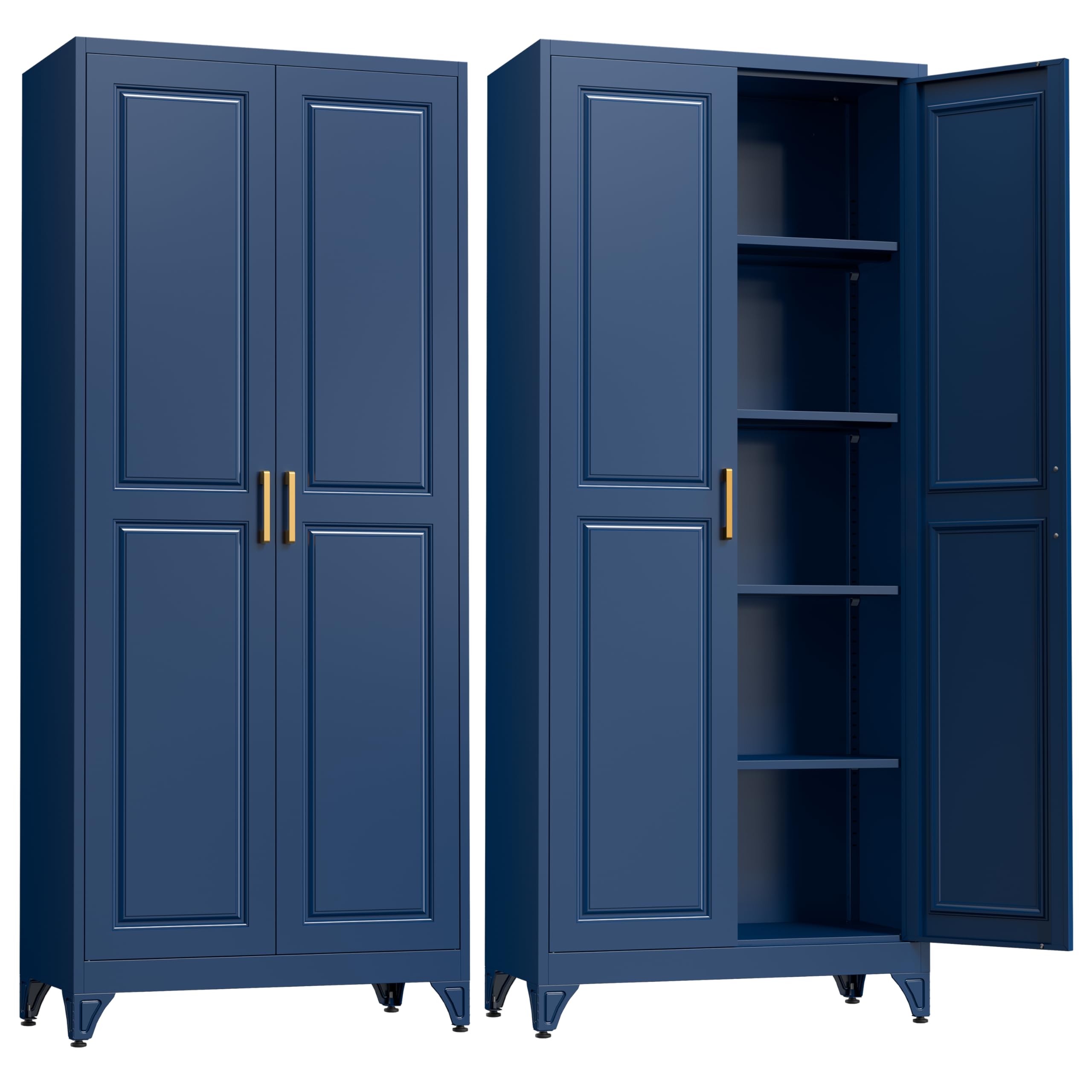 Kitchen Pantry Cabinet,71”Black Metal Pantry Storage Cabinet with Doors and 4 Adjustable Shelves,Kitchen Cabinet with 2 Gold Handles,Tall Cabinet for Livingroom,Pantry, Bathroom