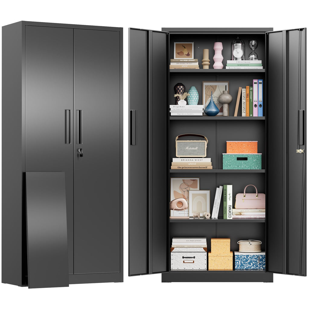 Greenvelly 72" H Metal Storage Cabinet, 36" W x 18" D Black Locking Metal Cabinet Garage Storage Cabinet with Doors and 4 Adjustable Shelves, Lockable Steel Cabinets for Home Office, Garage, School