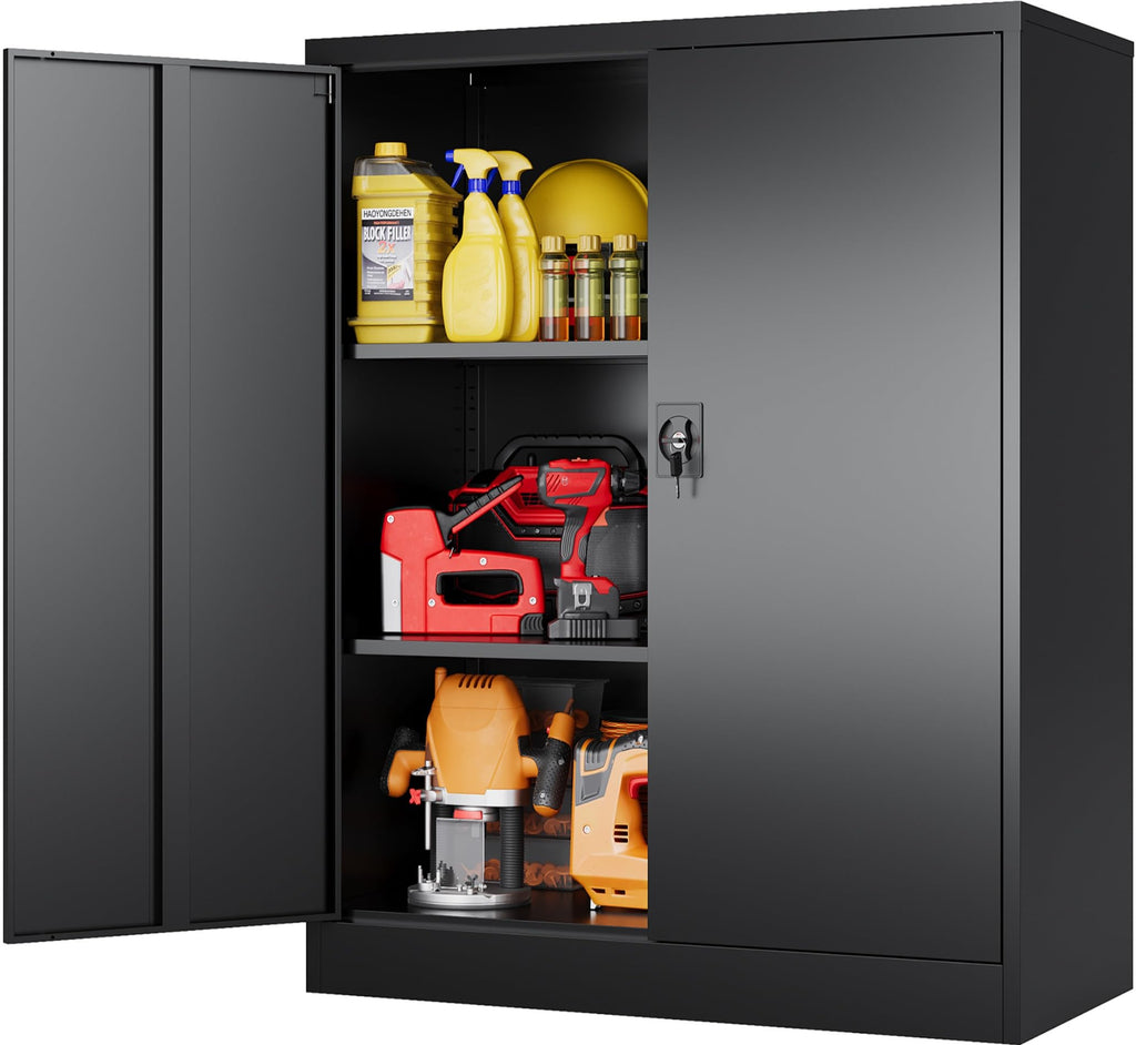 SISESOL Metal Storage Cabinet with Wheels,75 inch Tall Rolling Garage Storage Cabinet with Lock,Black Metal Cabinets with Wheels and Shelves,Deep Heavy Duty Tool Locker for Garage,Home,Office,Shop