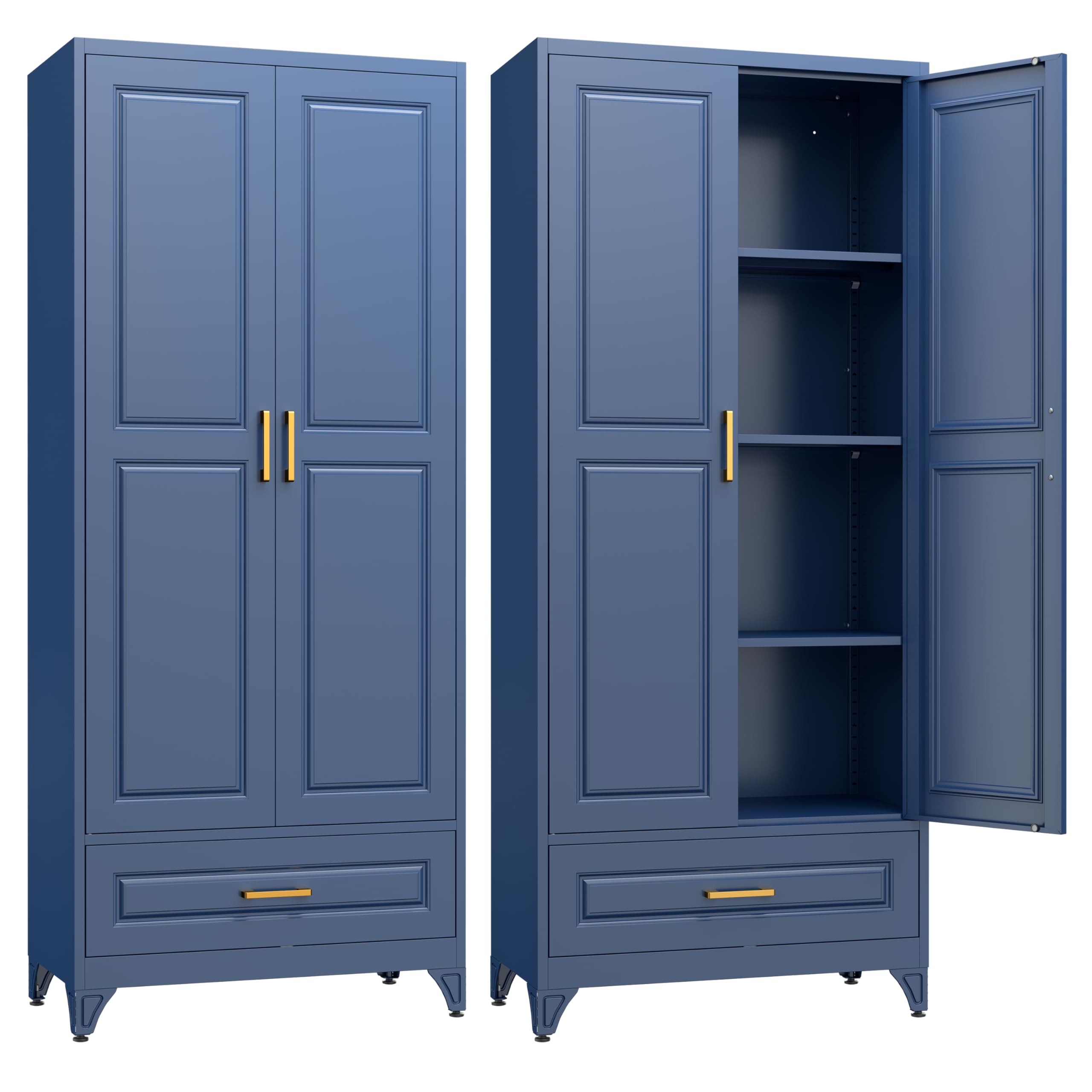 Kitchen Pantry Cabinet,71”Black Metal Pantry Storage Cabinet with Doors and 4 Adjustable Shelves,Kitchen Cabinet with 2 Gold Handles,Tall Cabinet for Livingroom,Pantry, Bathroom