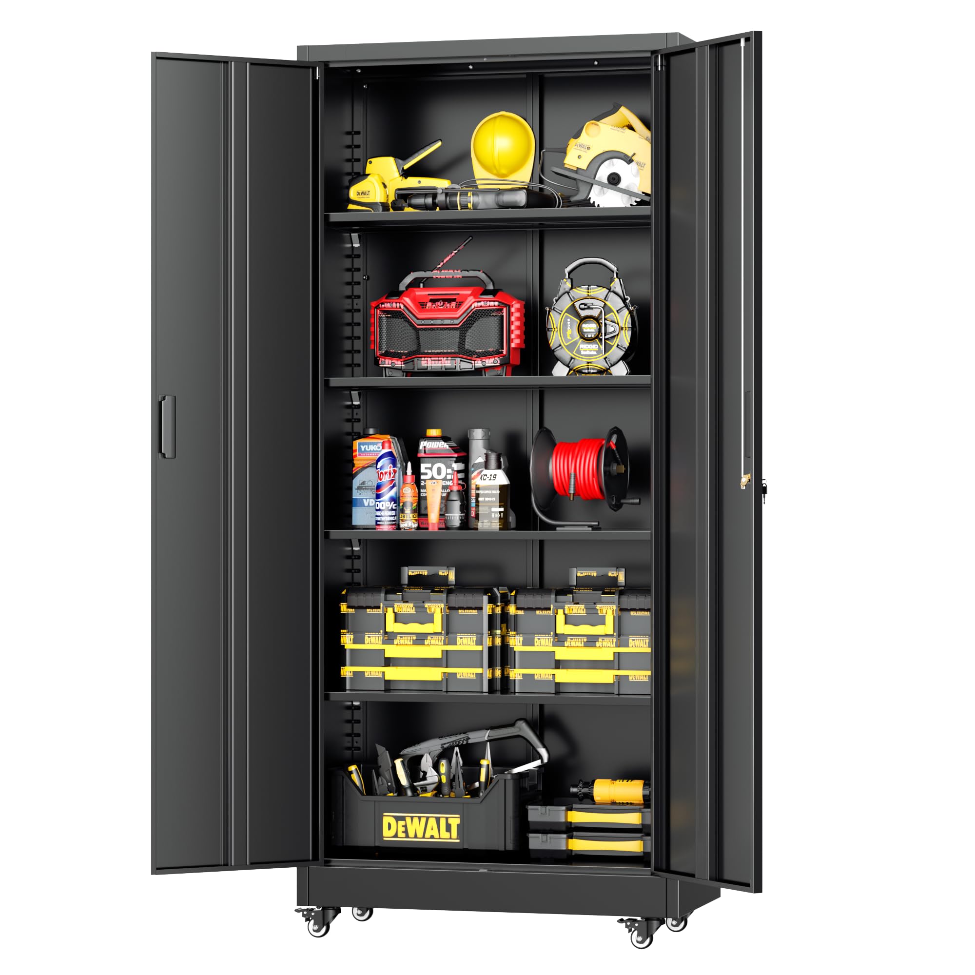 Greenvelly 72" H Metal Storage Cabinet, 36" W x 18" D Black Locking Metal Cabinet Garage Storage Cabinet with Doors and 4 Adjustable Shelves, Lockable Steel Cabinets for Home Office, Garage, School