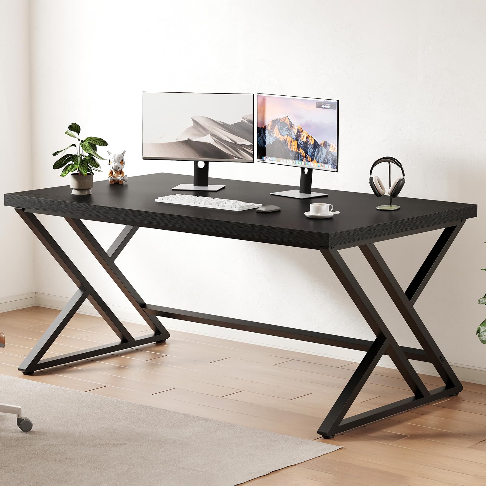 LVB Grey Desk, Industrial Wood Home Office Computer Desk for Bedroom, Farmhouse Metal Wooden Study Work PC Gaming Writing Table, Modern Simple Executive Writing Desk, 47 Inch, Light Gray
