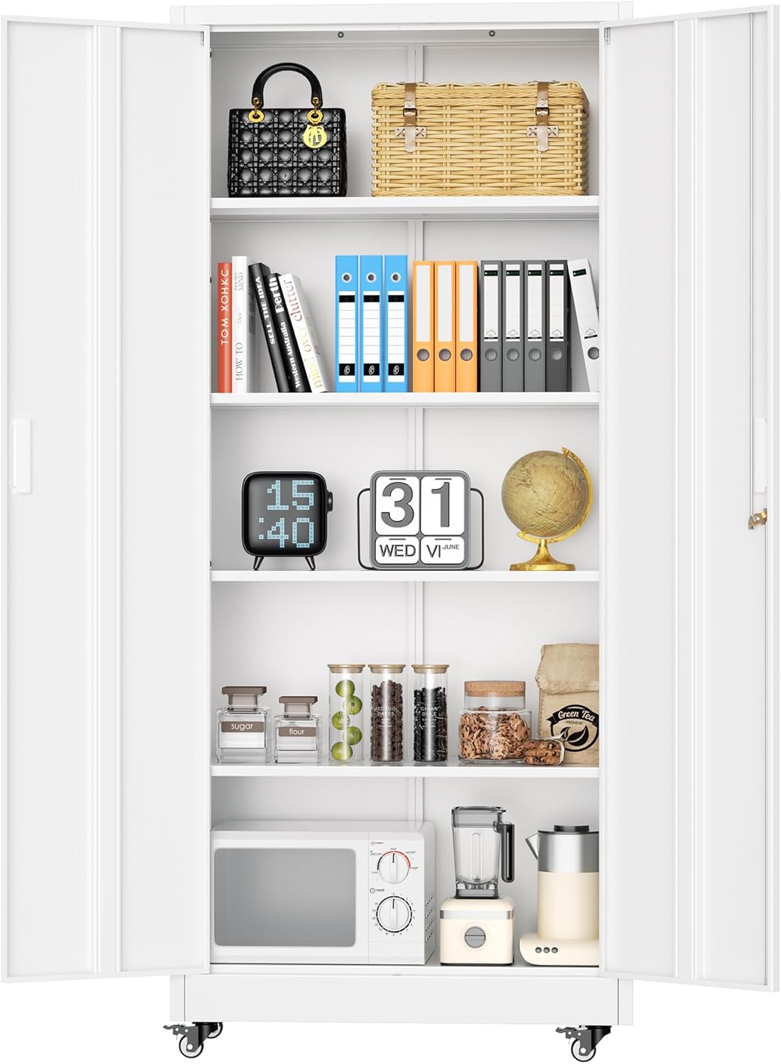 INTERGREAT Black Metal Storage Cabinet, 72" Locking Steel Cabinets with 2 Door and 4 Adjustable Shelves, Tall Metal Cabinet for Home Office, Garage, Warehouse