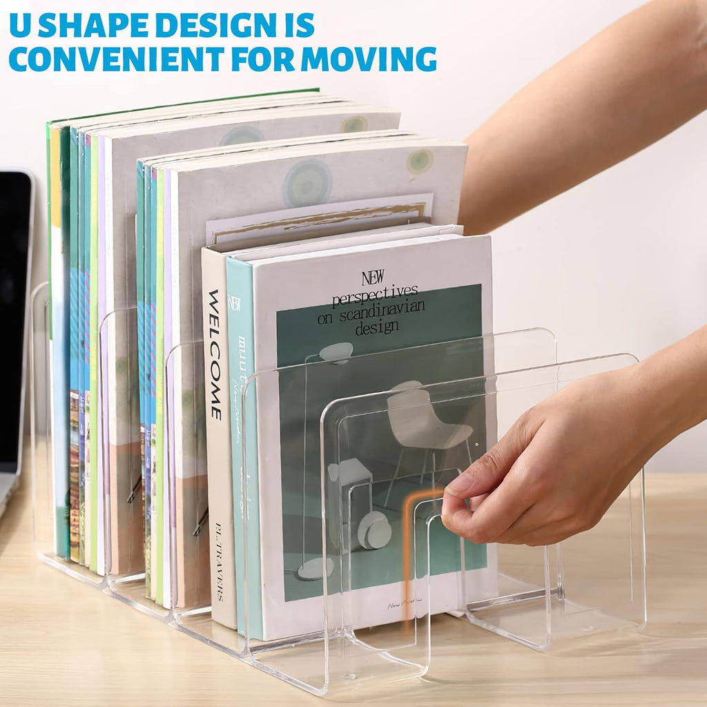 SAYEEC Acrylic File Sorter, Clear File Holder Acrylic Desk Organizer, Sturdy Desktop Files Organizer Files Folder Holder Rack for Envelopes Mail Letter Paper Notebook Electronics (4 Sections, 1 Pack)