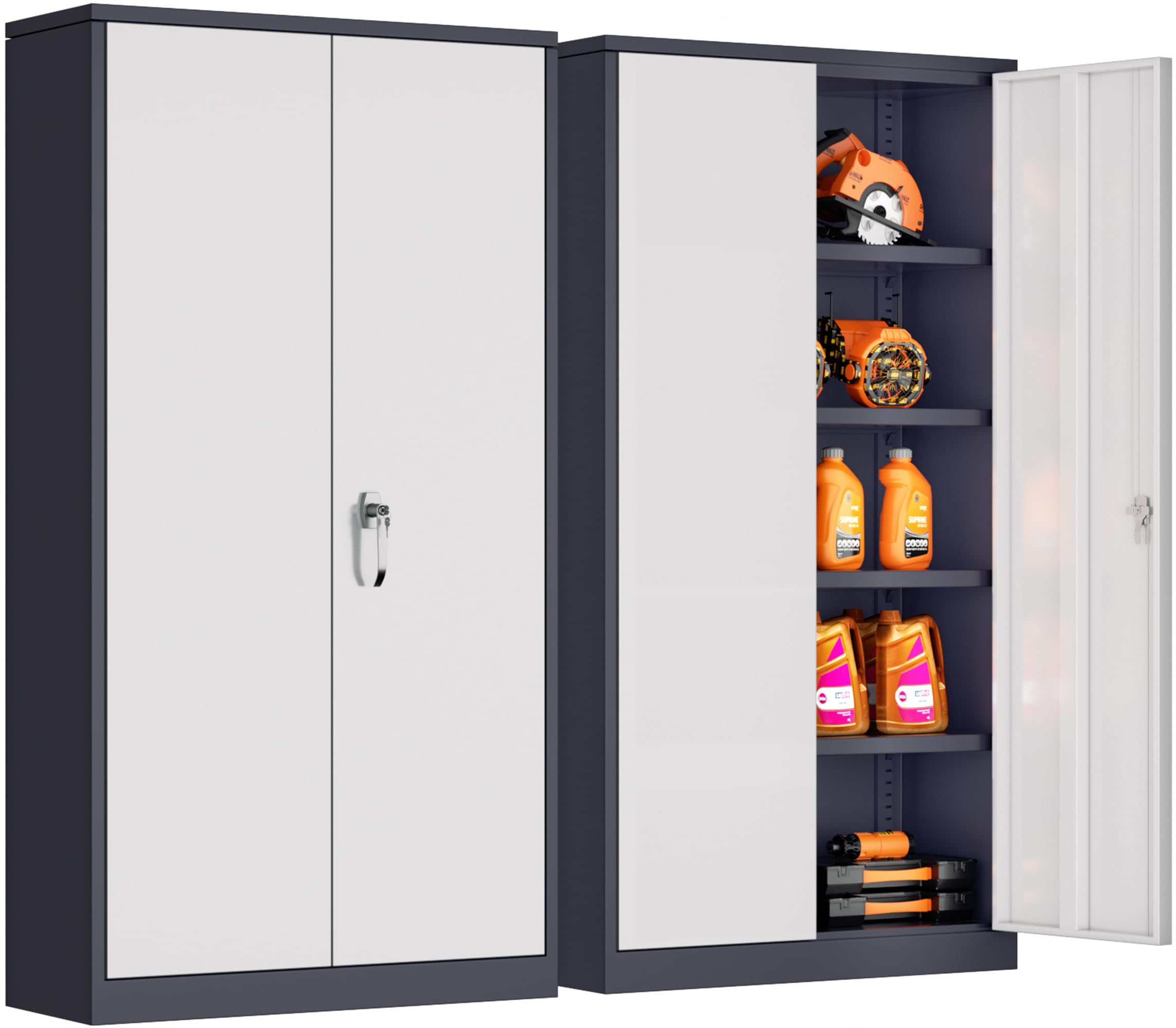 INTERGREAT Metal Storage Cabinet with Wheels, 73" H Rolling Metal Cabinets with Doors and Shelves, Black Steel Lockable Cabinet on Wheels for Garage Storage