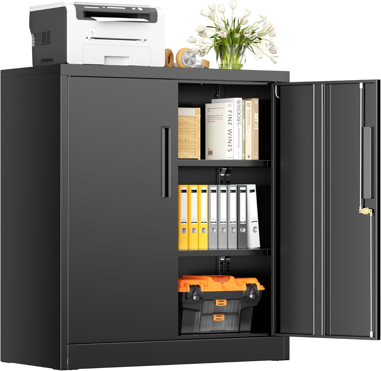 INTERGREAT Black Metal Storage Cabinet, 72" Locking Steel Cabinets with 2 Door and 4 Adjustable Shelves, Tall Metal Cabinet for Home Office, Garage, Warehouse