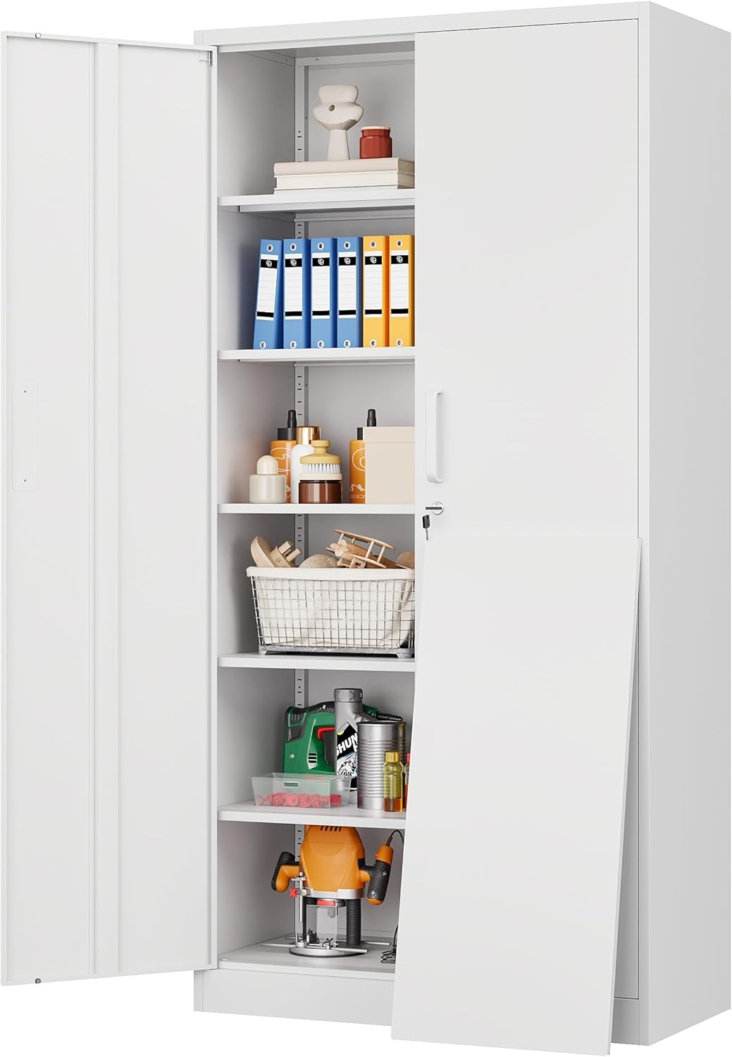 SISESOL Metal Storage Cabinet with 2 Doors and 6 Shelves,Black Metal Cabinet with Lock,71" Lockable Garage Storage Cabinets,Locking File Cabinet,Steel Tool Cabinets for Home,Office,Garage,Shop,School