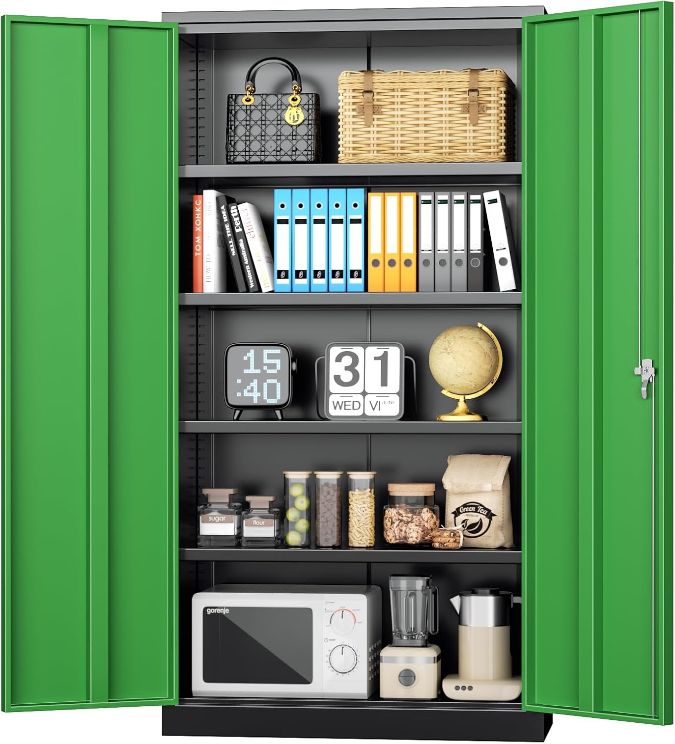 INTERGREAT Black Metal Storage Cabinet, 72" Locking Steel Cabinets with 2 Door and 4 Adjustable Shelves, Tall Metal Cabinet for Home Office, Garage, Warehouse