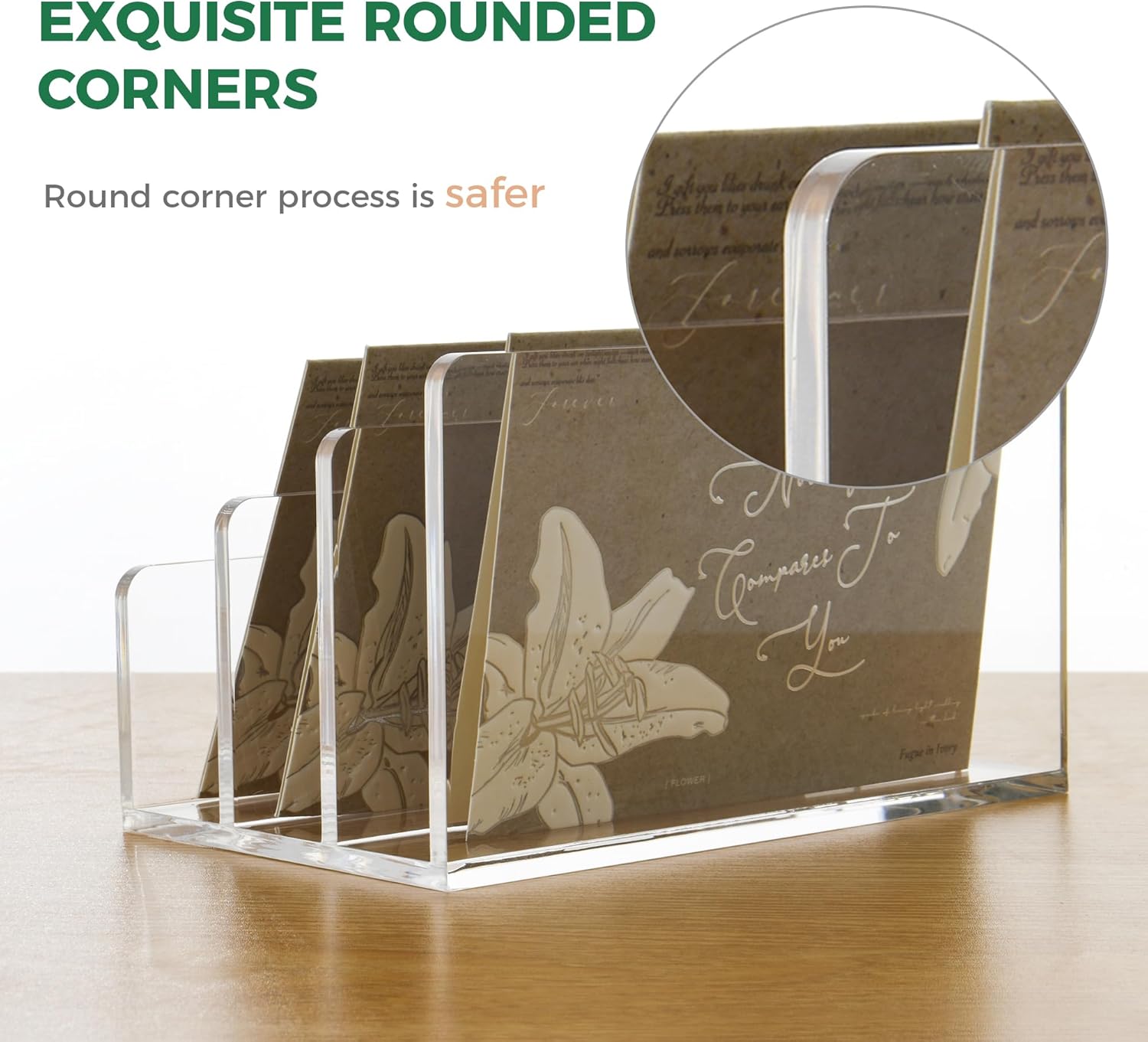3 Compartments Clear Acrylic Mail Holder – Vertical Letter Sorter & Multifunction Desk Organizer for Bills, Documents, Notebooks – Modern Office/Home Envelope File Rack