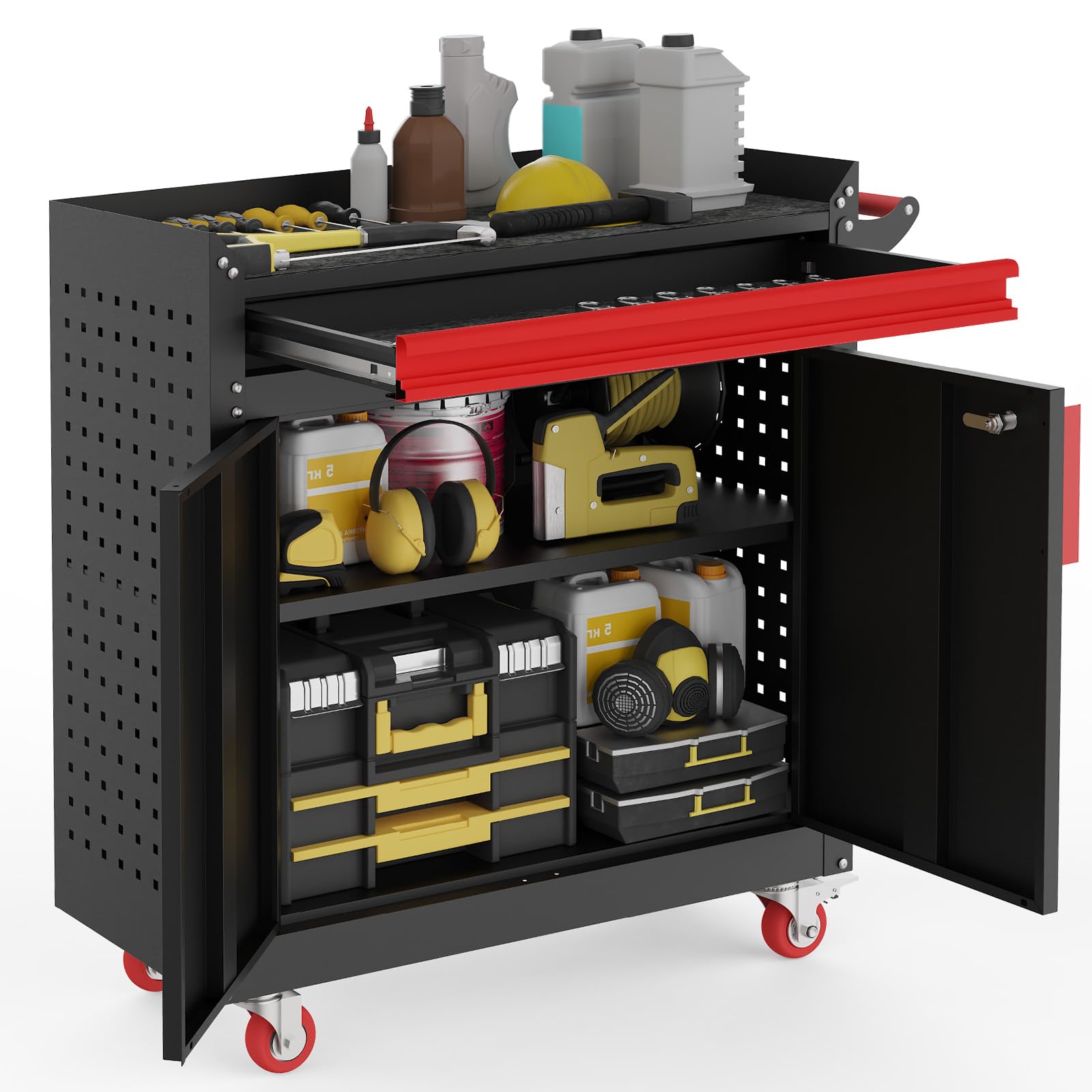 Eltean Metal Garage Cabinets with Wheels| 71" Steel Lockable Garage Storage Cabinet with 4 Adjustable Shelves, Heavy-Duty Tool Storage Cabinet for Home, Basement, Workshop (Black)