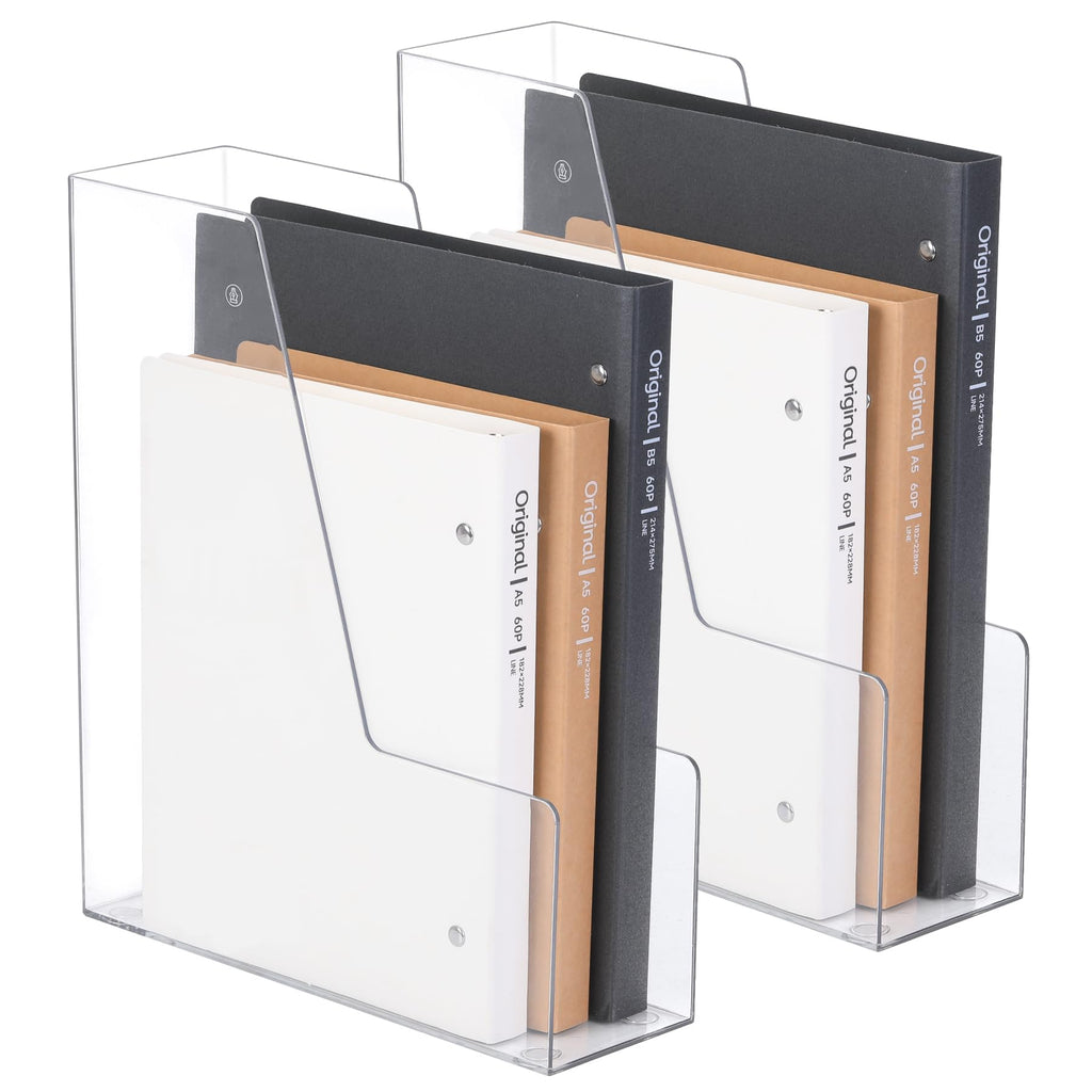CiWiVOKi Vertical File Holder, Clear PET Desk Organizer and Storage Bins Holding for Magazines, Binders, Notebooks, Envelopes, Multi-purpose Plastic Document Organizer for Home Office, 4 pack